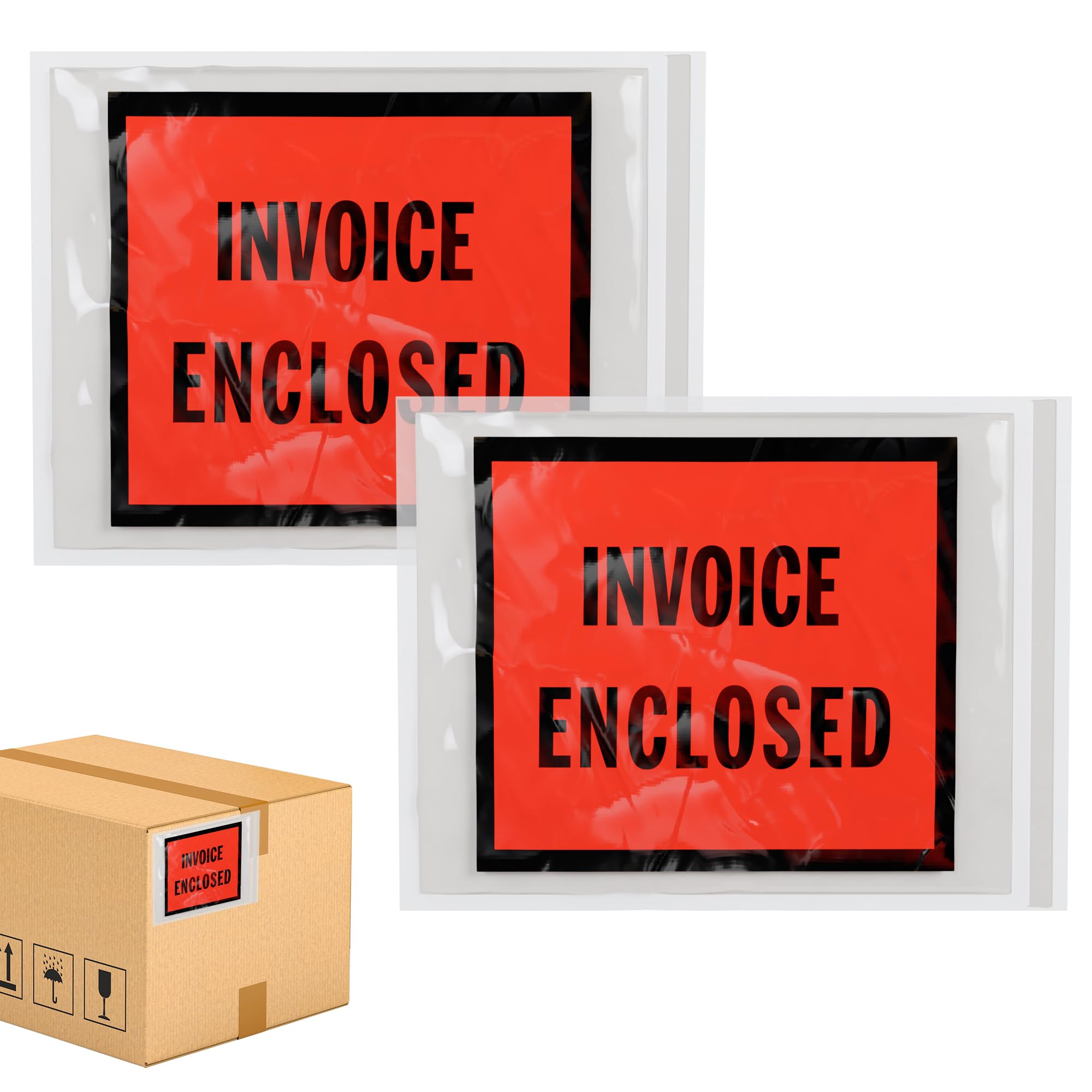 1000 Pack 4x5 Inch Clear, Red & Black 2 Mil Polyethylene Self Seal Packing Slip Envelopes - ABC Packing List Invoice Pouches for Shipping, Inventory & Office Organization