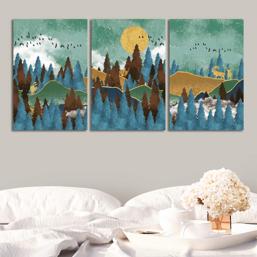 Abstract Chinese Landscape Canvas Wall Art - 3 Panel Framed Prints 24x36 Inches for Living Room, Bedroom & Office Decor | Modern Home Artwork