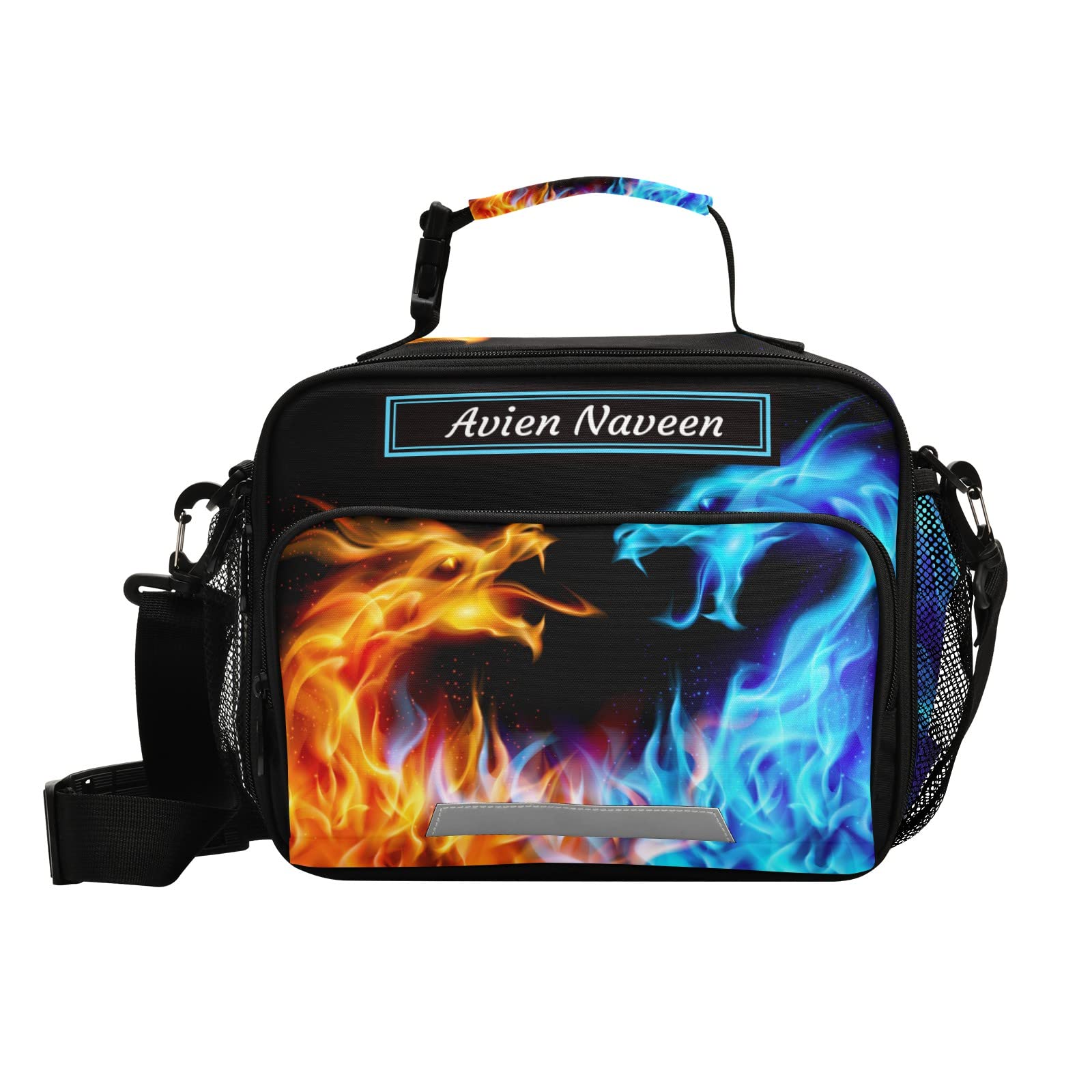 Custom Blue Red Dragon Insulated Lunch Bag with Shoulder Strap - Leakproof Cooler Lunch Box for Men & Women (11x4.33x9.05 inch) - Perfect for Office, School, Picnics & Outdoor Activities