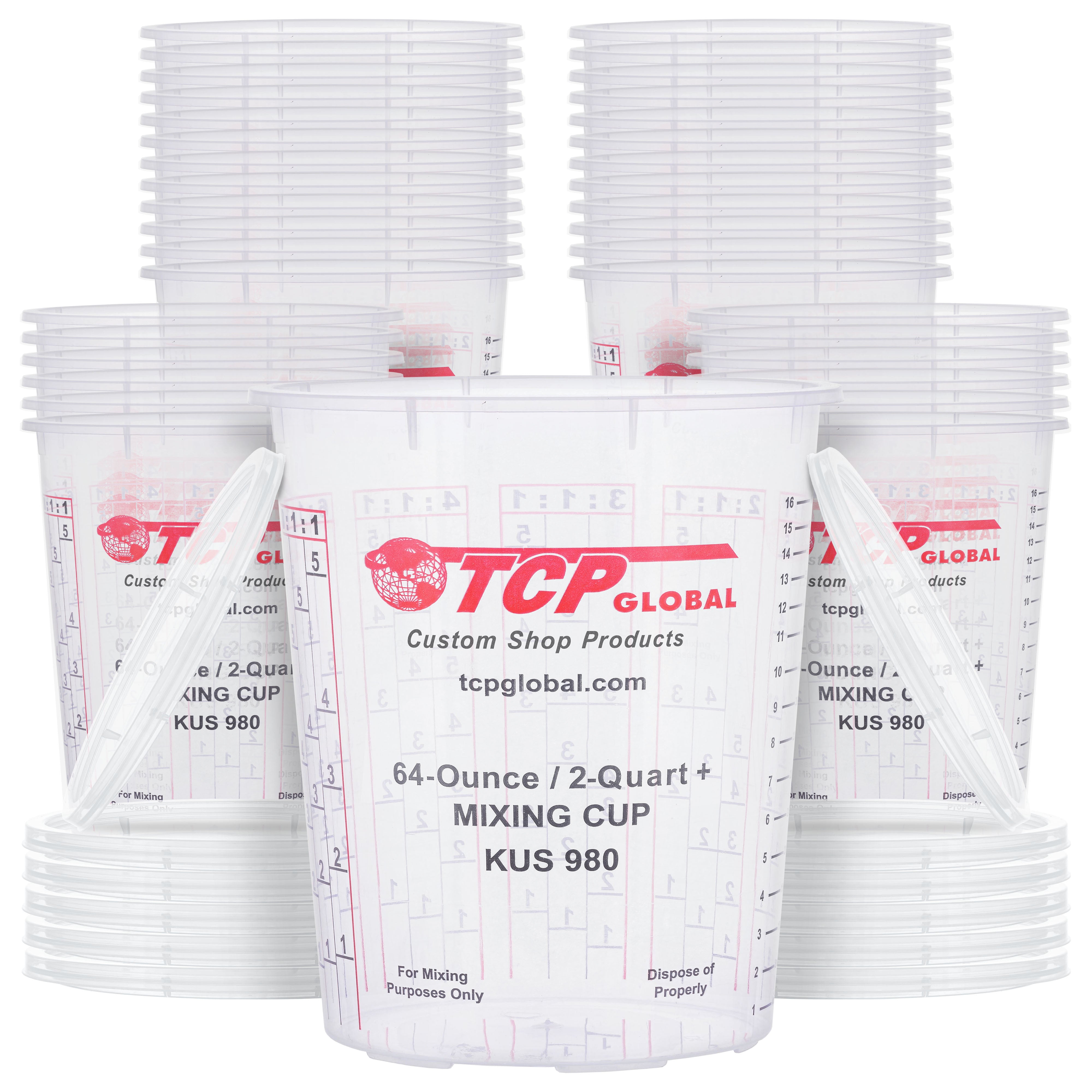 64oz Paint Mixing Cups (36 Pack) - Plastic Measuring Cups for Liquids, Automotive Painting, Epoxy Resin, Acrylic Arts & Crafts - Disposable/Reusable Graduated Containers with Mixing Ratios - Perfect for DIY Projects, Home Renovation & Professional Workshops
