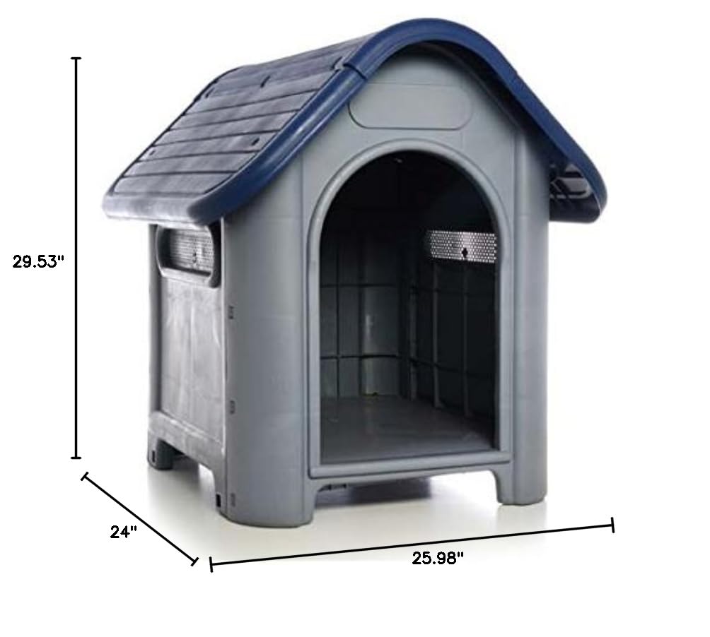 Durable Plastic Dog House - Blue, 29.13x22.44x25.98 Inch Weatherproof Outdoor Pet Shelter for Small & Medium Dogs - Perfect for Backyard, Patio & Kennel Use