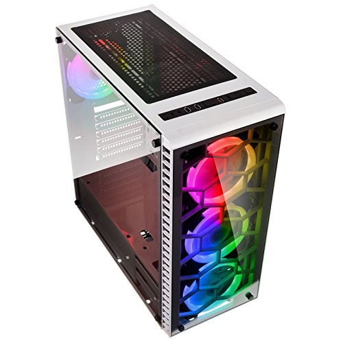 Kolink Observatory Midi Tower RGB Gaming PC Case - ATX/Micro-ATX Tempered Glass Window Computer Case - White LED Lighting for Gaming Setup & Home Office