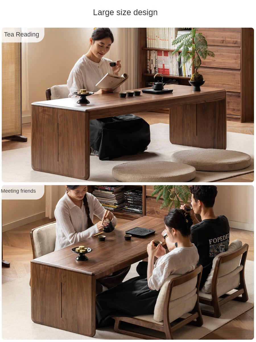 Premium Black Walnut Solid Wood Modern Coffee Table - Mid-Century Style Living Room Furniture for Home & Office Decor