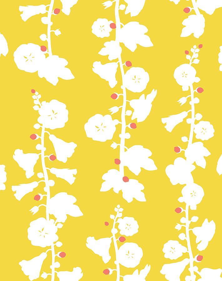 Clare V. Yellow 'Hollyhock' Wallpaper - Floral Peel & Stick Wallpaper for Bedroom, Living Room & Nursery Decor