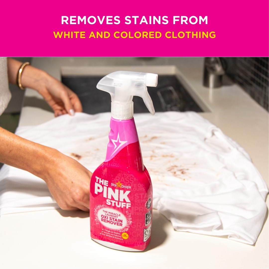 Stardrops The Pink Stuff Miracle Laundry Oxi Stain Remover Spray 500ml | Powerful Stain Removal for Clothes, Upholstery & Carpets | Ideal for Laundry, Home Cleaning & Tough Stain Treatment