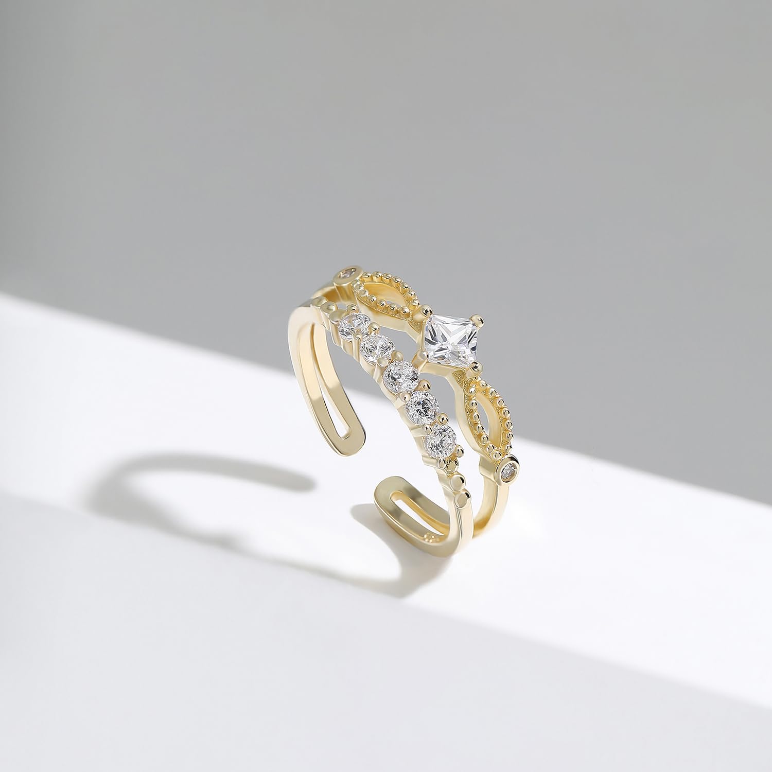 Meissa Diamond Stackable Rings for Women - 925 Sterling Silver Handmade Adjustable Knuckle Ring, Gold Plated Midi & Pinky Rings for Everyday Wear, Gift Giving & Special Occasions