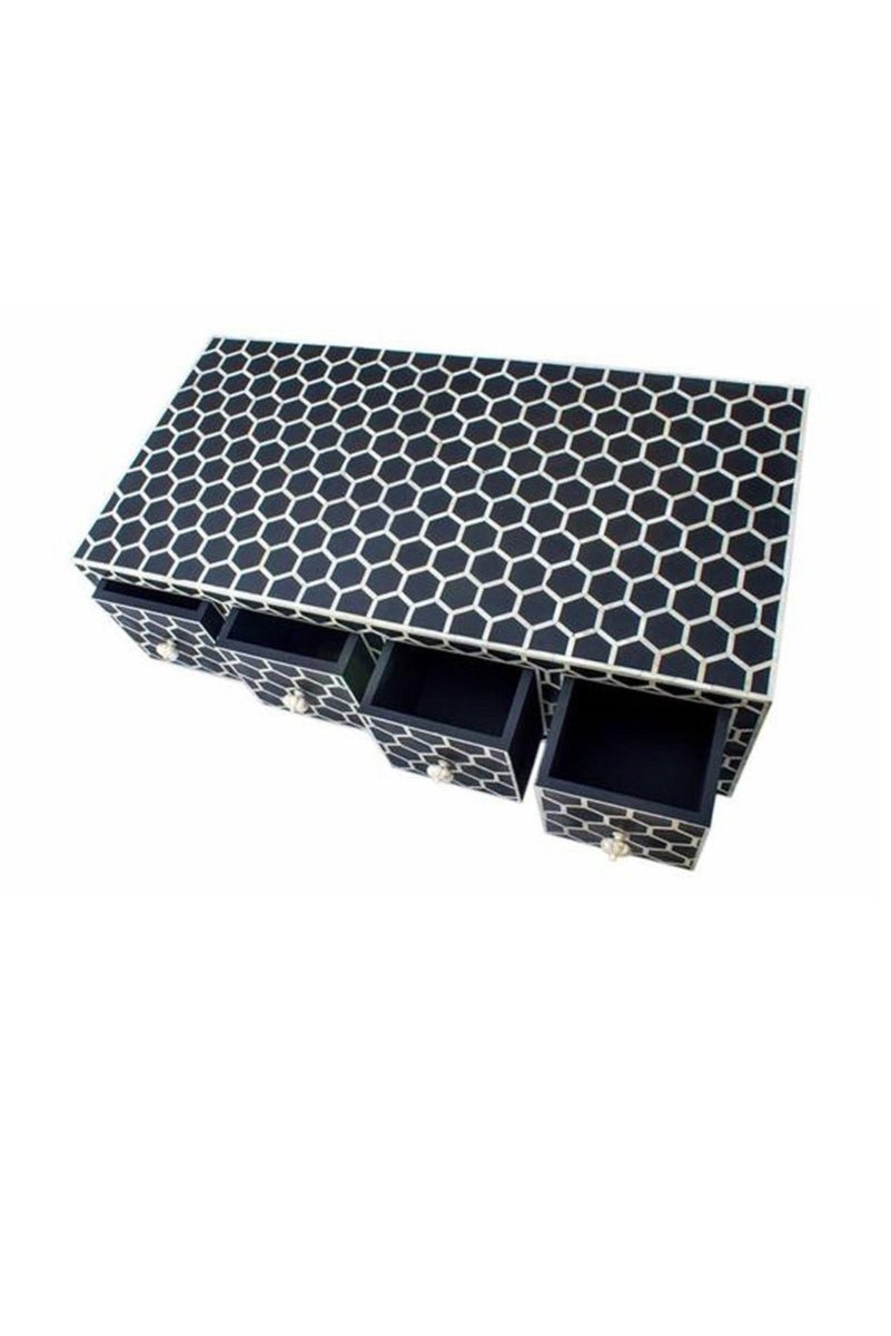 Handmade Bone Inlay Coffee Table with Storage | Honeycomb Pattern Center Table for Living Room, Lounge & Home Decor | Stylish & Functional Furniture
