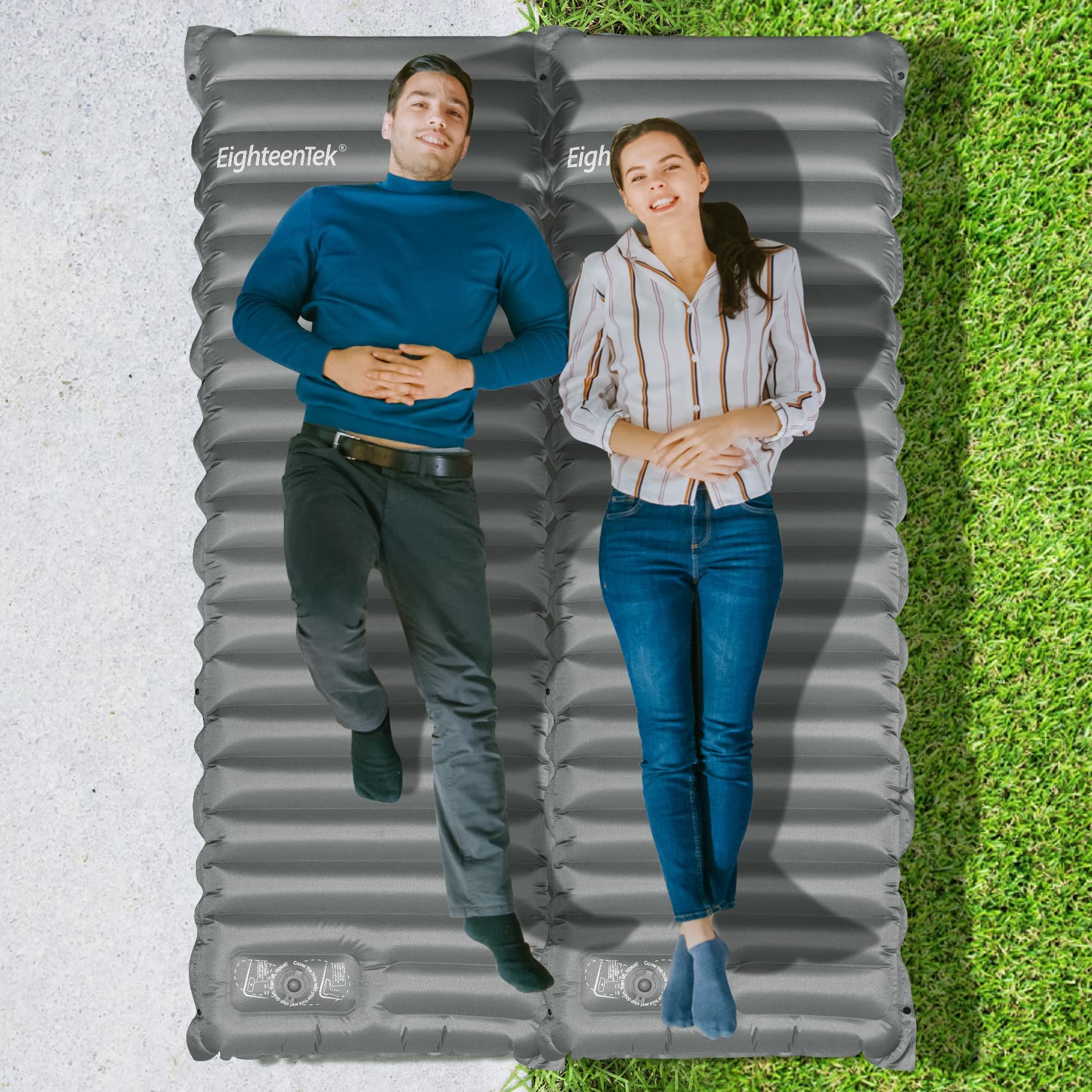 EighteenTek 4 Inch Thick Self-Inflating Camping Sleeping Pad with Built-in Foot Pump - Ultralight & Portable for Backpacking, Hiking, Travel - Perfect for Tents, RVs, and Outdoor Adventures