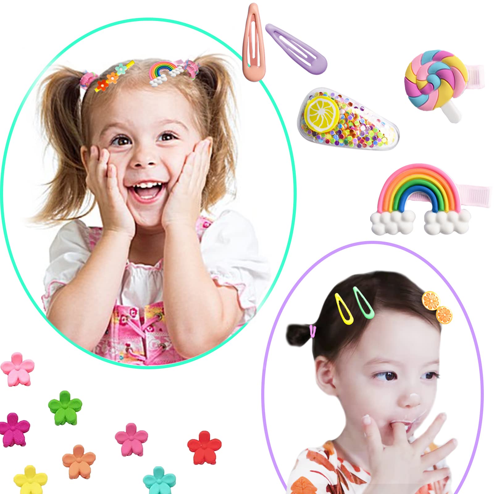 292PCS Baby Hair Clips Set - Cute Toddler Girls Hair Accessories with Flowers, Candy & Fruits Design - Colorful Rainbow Hair Clips for Kids Styling - Perfect for Parties, School & Daily Outfits