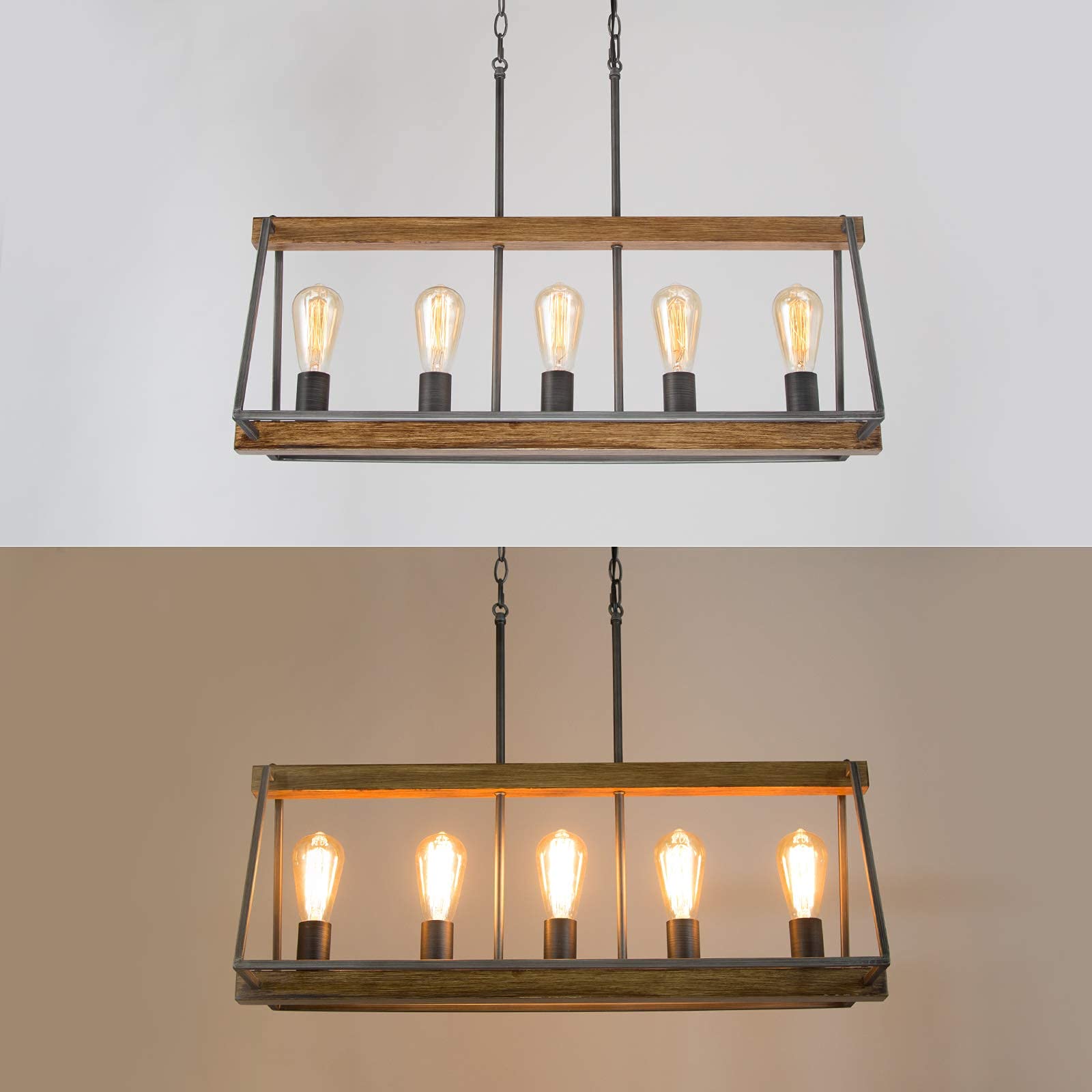 LOG BARN Farmhouse Chandelier - 5-Light Rustic Metal Pendant Lighting for Dining Room & Kitchen Island (30.5 Inch) - Perfect for Country Style Home Decor & Farmhouse Interior Design
