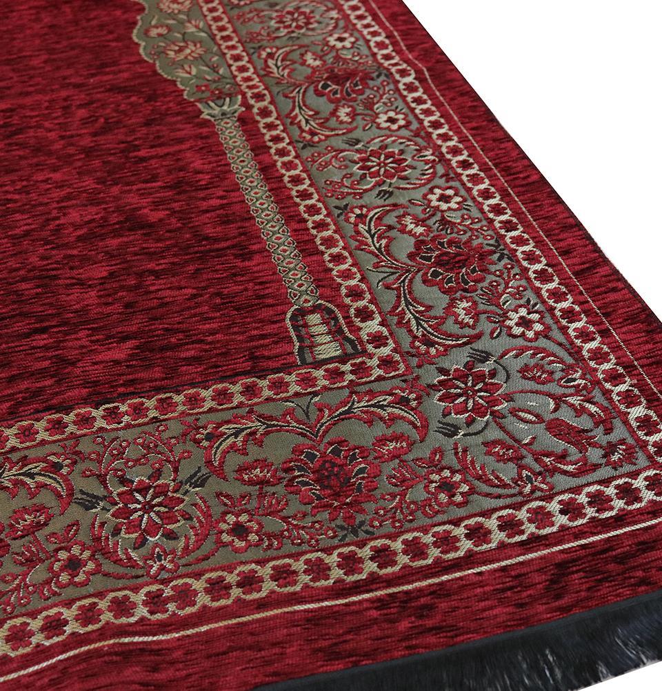 Premium Embroidered Islamic Prayer Mat Gift Set with Tasbih Beads - Red | Perfect for Home, Mosque & Travel Prayer Needs