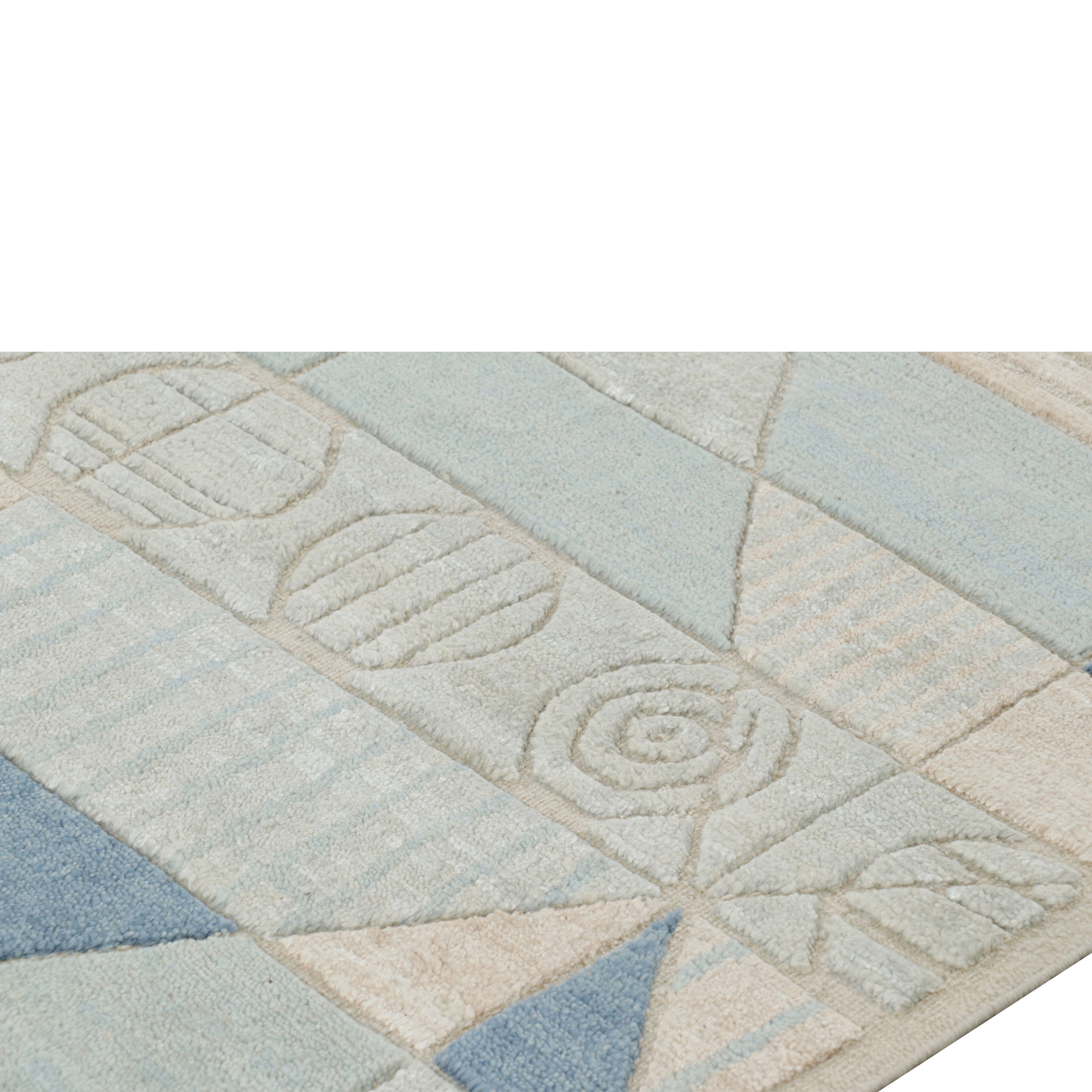 Blue Transitional Swedish Inspired Wool Rug 9'1 x 12'1 - Soft & Durable Area Rug for Living Room, Bedroom, or Office Decor