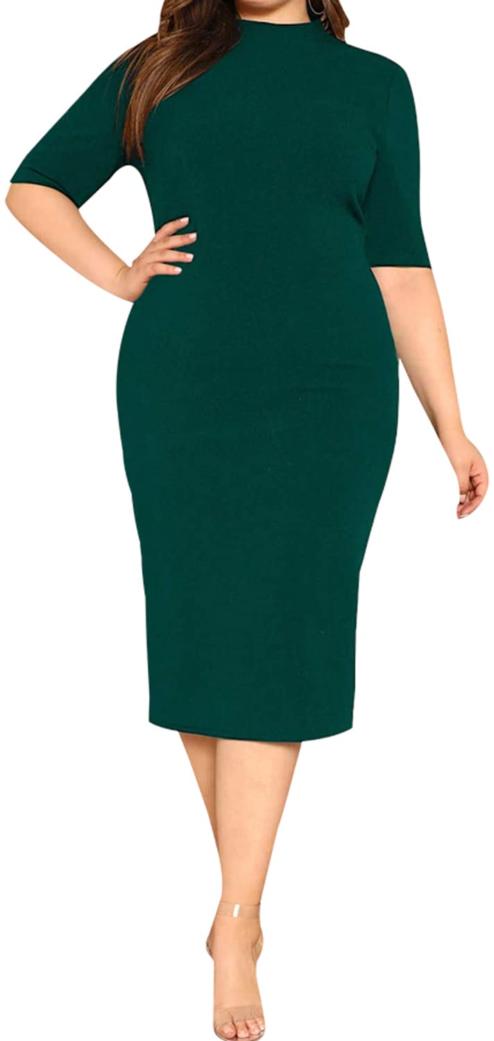 Yajedo Women's Plus Size Bodycon Dress - Sexy V Neck Short Sleeve Ruched Cocktail Midi Dress for Party, Club, Date Night & Special Occasions