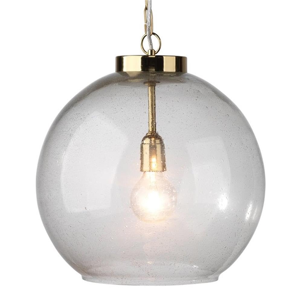 1-Light Farmhouse Metal Pendant Light with Blown Seeded Glass Shade in Antique Brass - Perfect for Kitchen Island, Dining Room, and Entryway Lighting