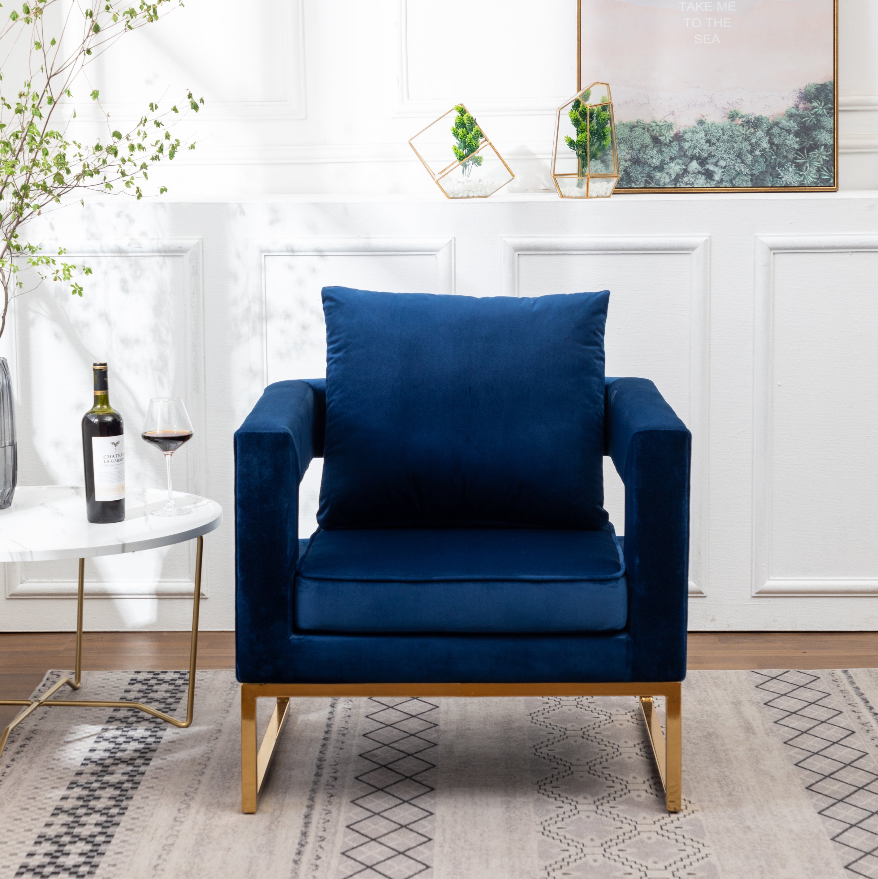 Roundhill Furniture Lenola Modern Upholstered Accent Armchair in Blue - Perfect for Living Room, Bedroom or Office Decor