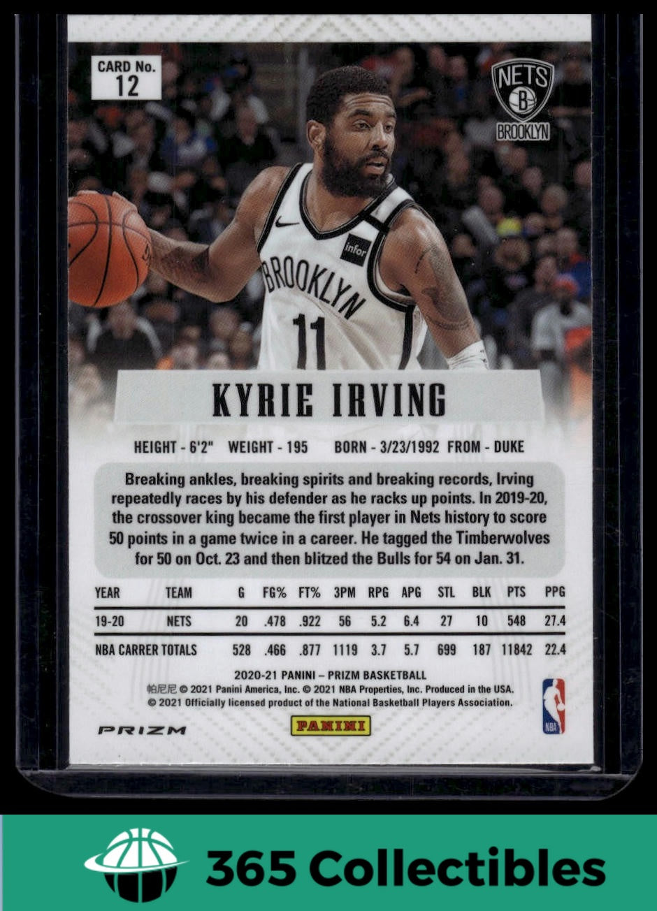 2020-21 Panini Prizm NBA Kyrie Irving #12 Basketball Trading Card - Brooklyn Nets Memorabilia for Collectors & Sports Fans (Perfect for Display, Investment & Gifting)