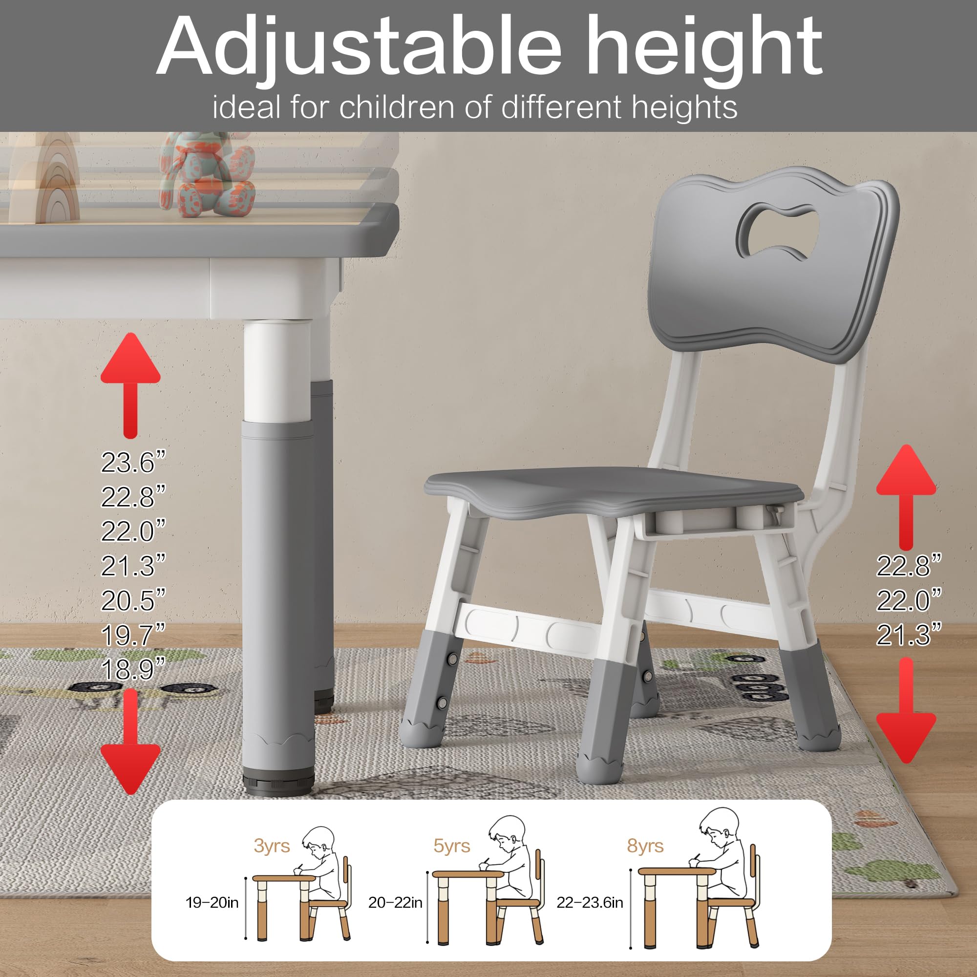 Adjustable Kids Table and Chairs Set - 31.5