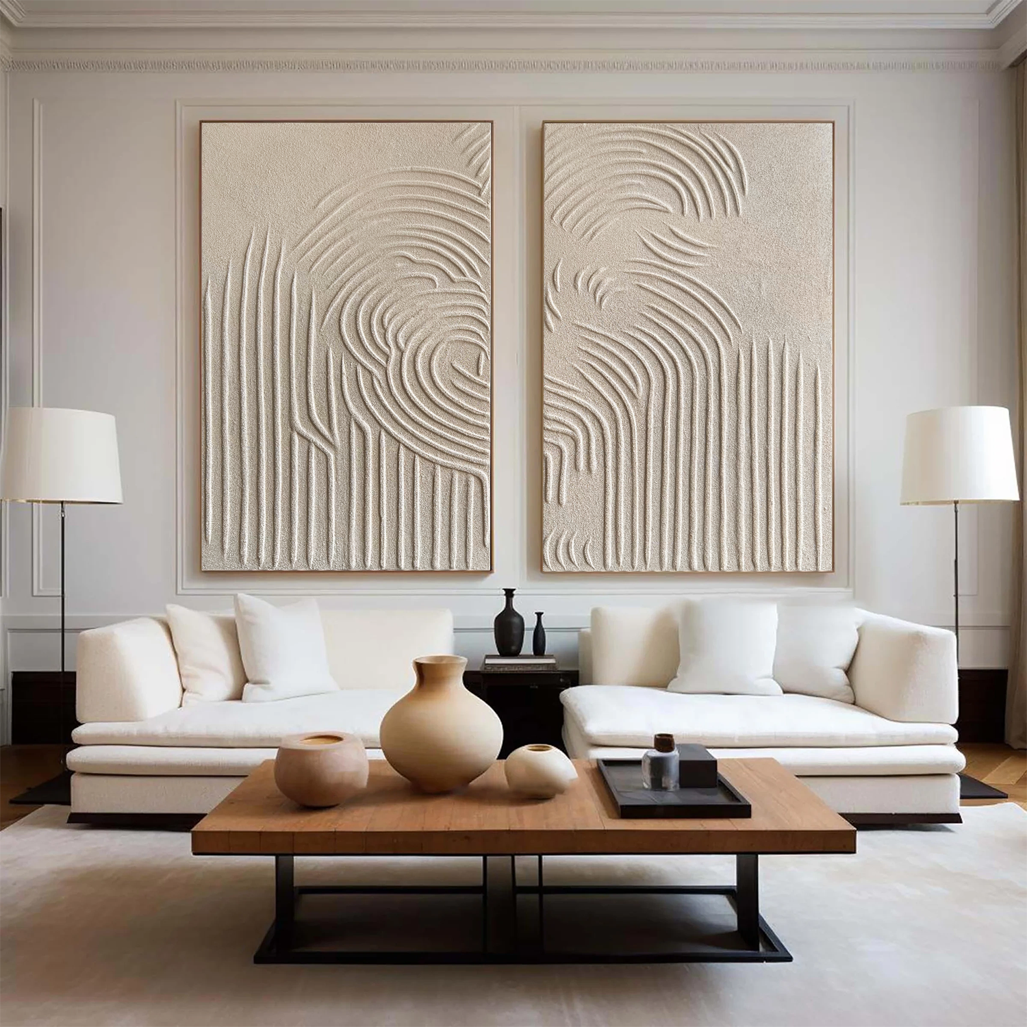 Frameless Stretched Canvas Abstract Art Set of 2 - Beige & Brown Modern Wall Decor #BB066 | Perfect for Living Room, Bedroom & Office Decor