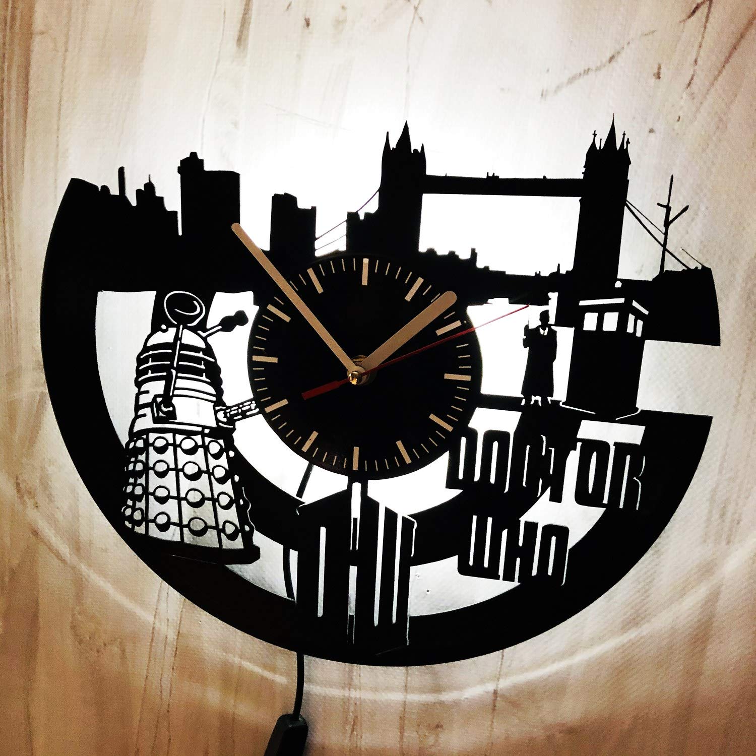 Doctor Who LED Wall Clock with Backlight - Vinyl Night Light for Living Room Decor, Cool Classic Design - Perfect for Sci-Fi Fans & Home Office Atmosphere Lighting