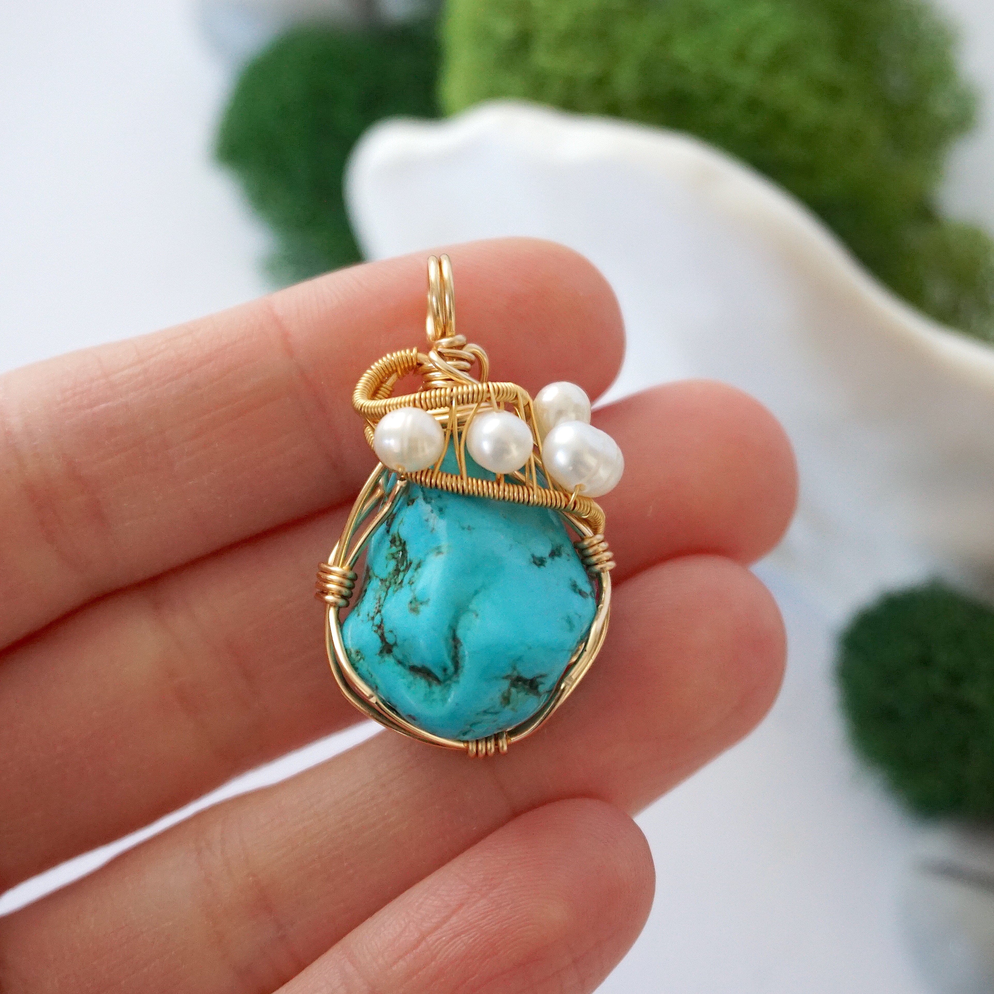 Elegant Turquoise and Pearl Necklace - 18K Gold Plated Statement Jewelry for Women | Perfect for Weddings, Parties & Special Occasions