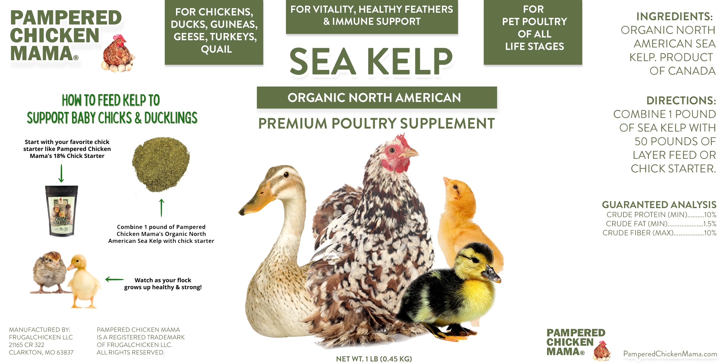 Organic Kelp for Chickens & Ducks - 1lb Natural Poultry Feed Supplement with Vitamins | Healthy Chicken Vitamins & Minerals | Perfect for Egg Laying Hens, Backyard Flocks & Duck Nutrition | Farm-Raised Poultry Care
