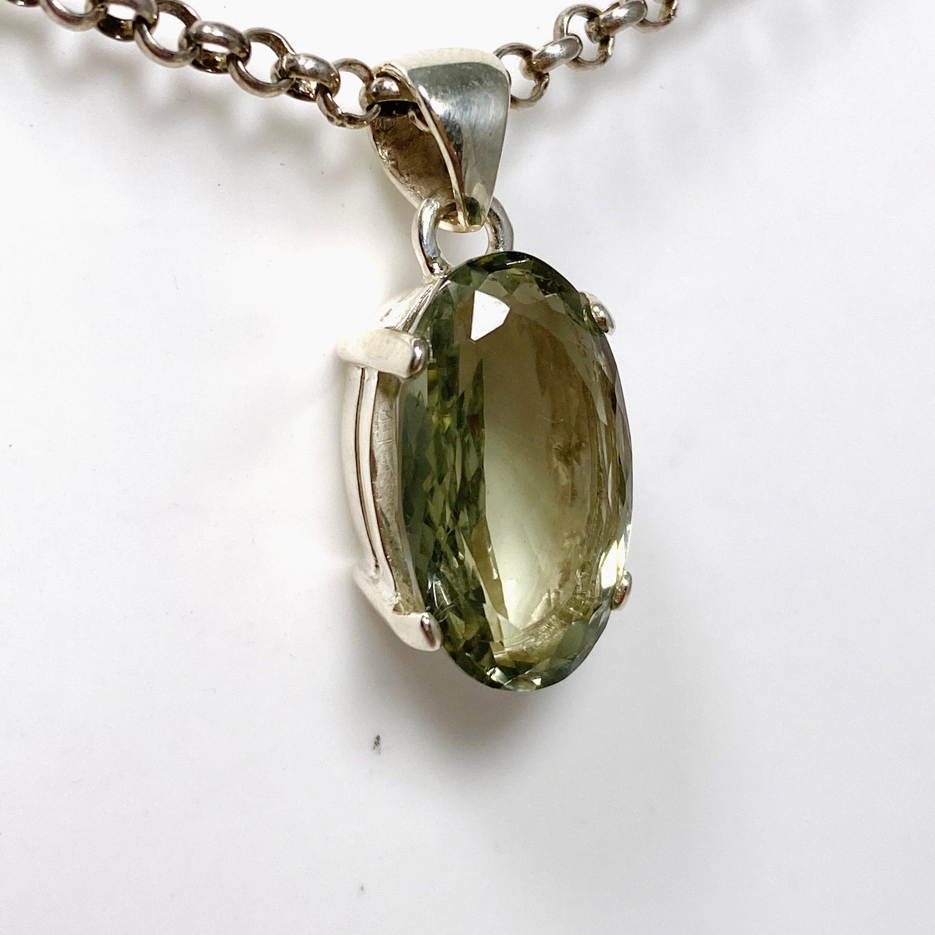 Prasiolite (Green Amethyst) Faceted Oval Pendant Necklace KPGJ4335 - Elegant Jewelry Gift for Women, Perfect for Weddings & Special Occasions