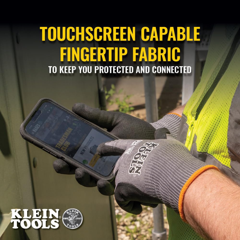 Klein Tools 60588 Cut Resistant Work Gloves - ANSI A4 Rated HPPE Fabric with Nitrile Coating | Touchscreen Compatible | Medium Size 2-Pair Set | Ideal for Construction, Electrical Work & DIY Projects
