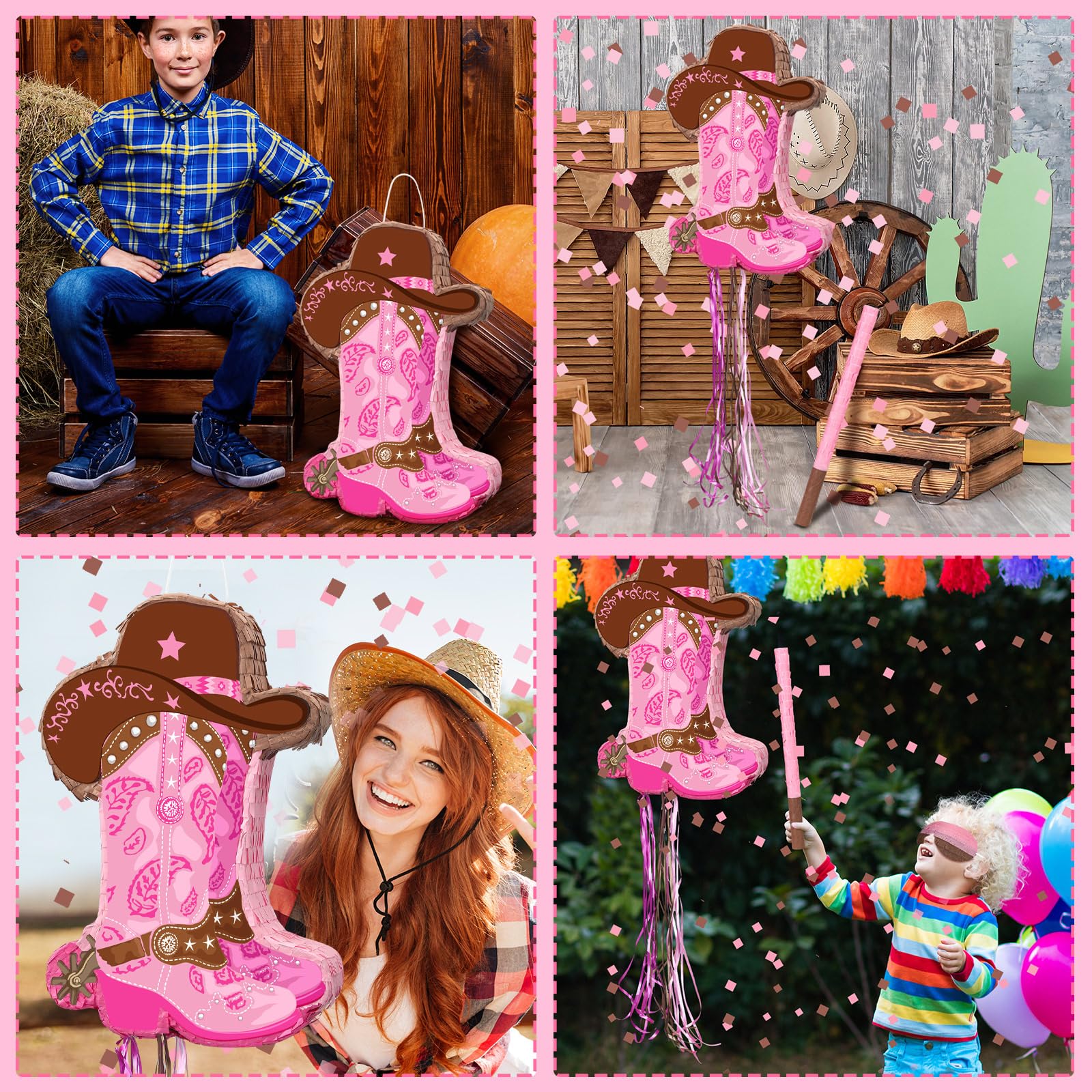 Western Cowboy Party Decorations - Cowgirl Pinata with Blindfold Stick & Confetti for Birthday Parties, Photo Props, Candy Holder & Party Supplies | Perfect for Wild West Themed Events, Rodeo Celebrations & Western Birthday Bash