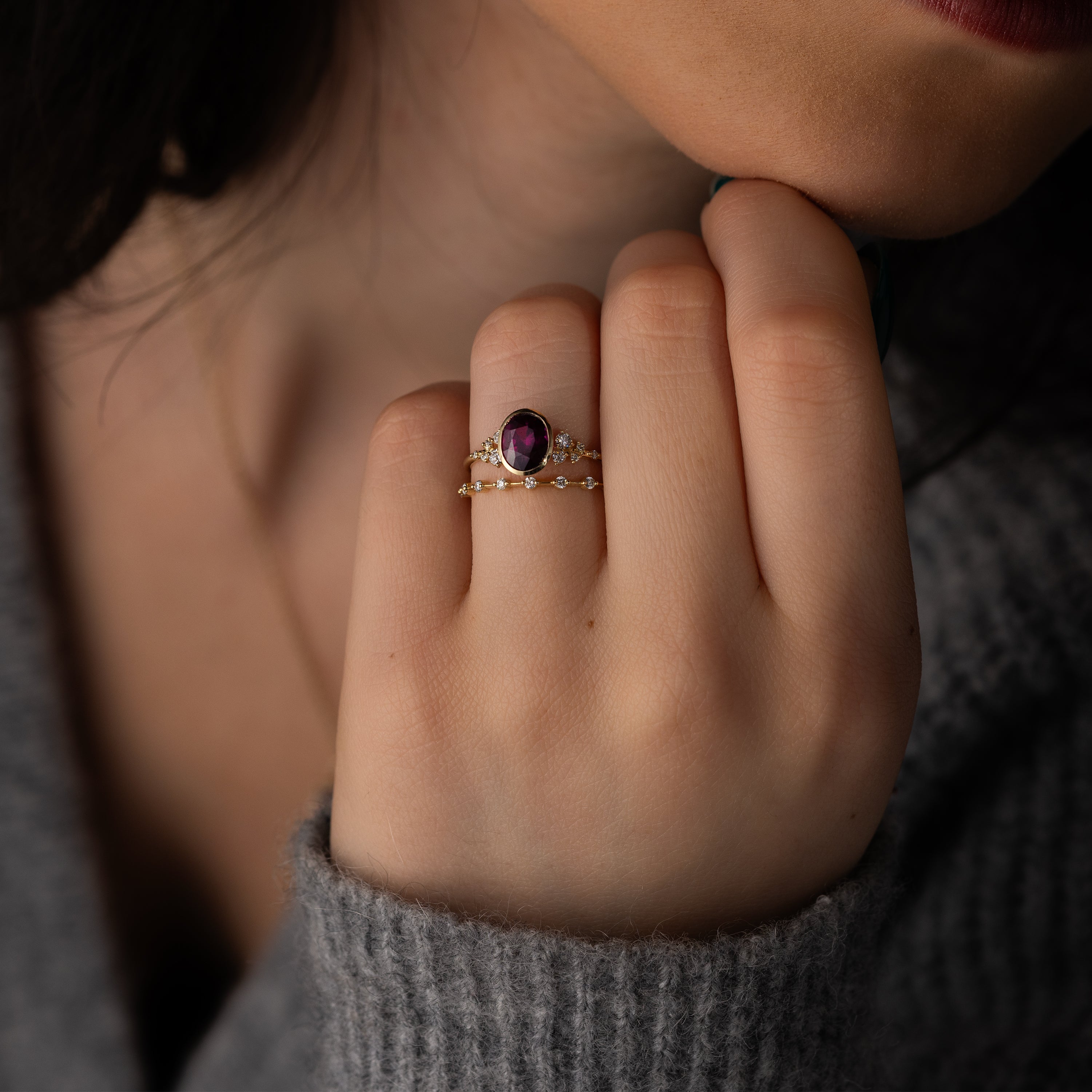 1.57ct Purplish Red Sri Lanka Ruby Bezel Snowdrift Ring - Vintage Inspired Jewelry for Women, Wedding, Anniversary & Special Occasion Gifts