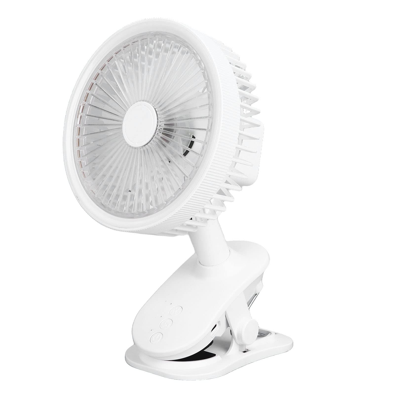 ASHATA Clip On Desk Fan - USB Rechargeable 2400mAh Portable Mini Fan with 5 Blades, Low Noise & Night Light - Perfect for Office, Home, Travel & Outdoor Use (White)