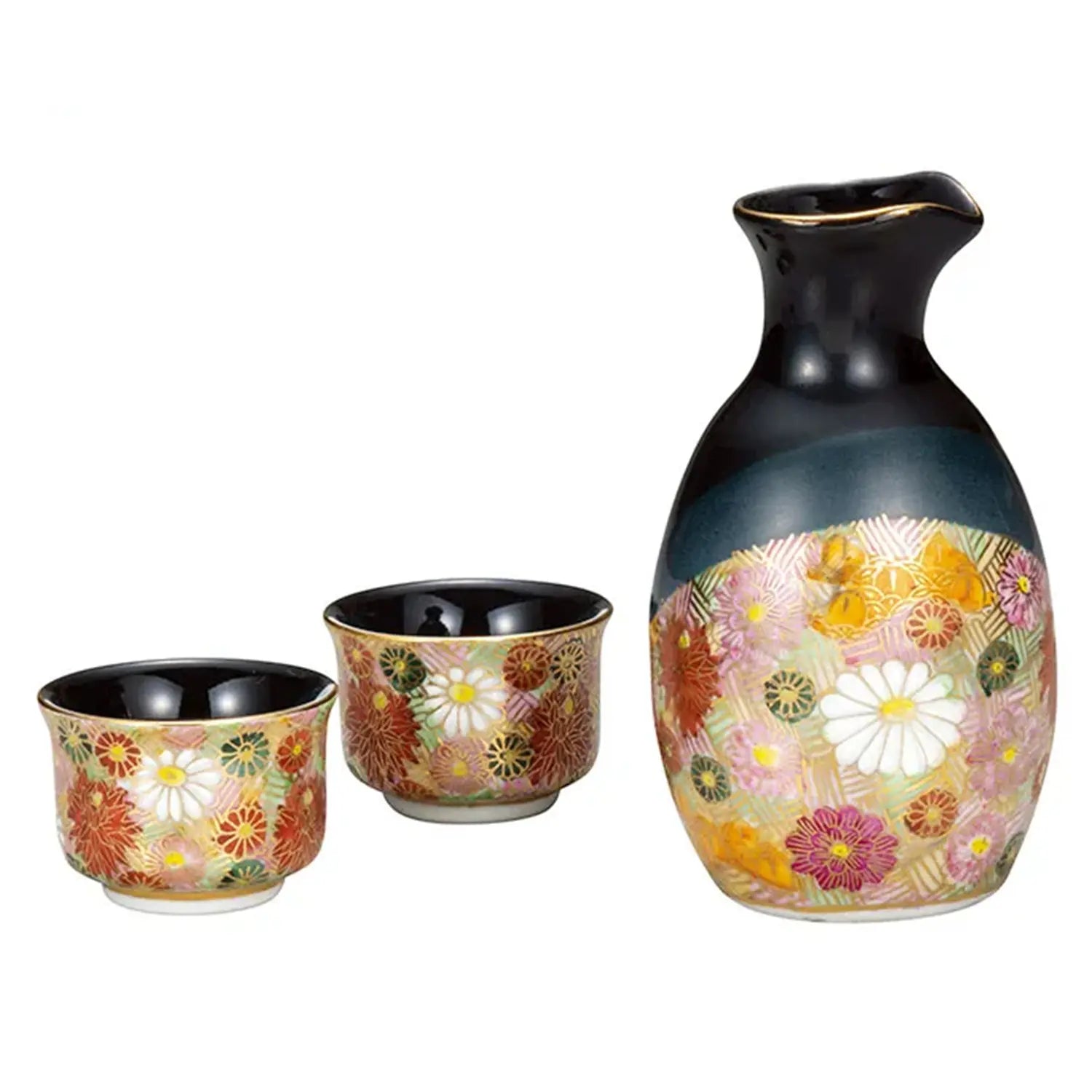 Authentic Japanese Kutani Ware Porcelain Sake Set - Hanazume Floral Design - Perfect for Traditional Tea Ceremonies & Japanese Cultural Events