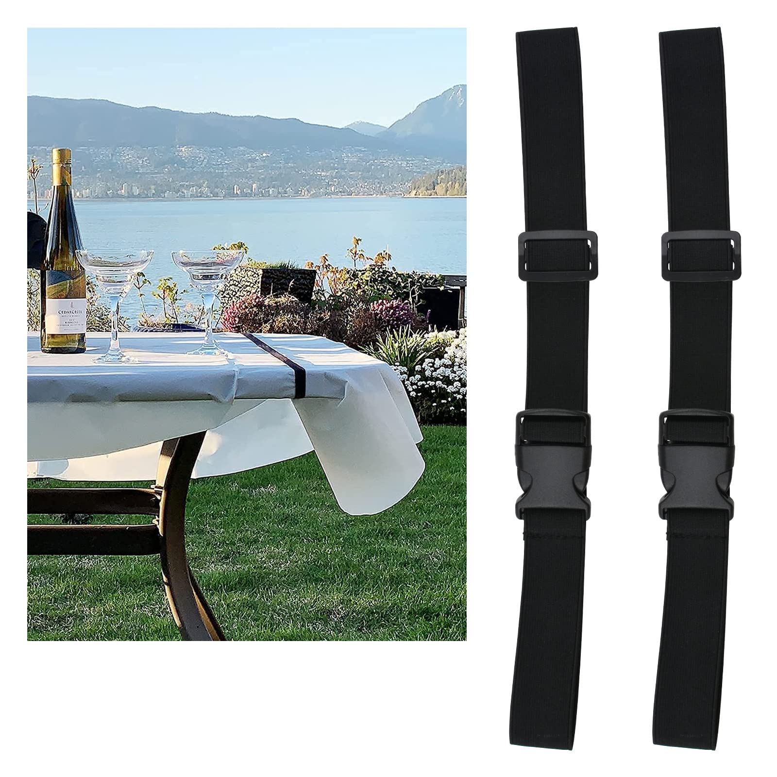 MOROBOR Adjustable Tablecloth Straps (2-Pack) - Elastic Table Cover Fasteners for Picnic, Camping, Parties & Weddings - Secure Tablecloths for Outdoor Dining & Events