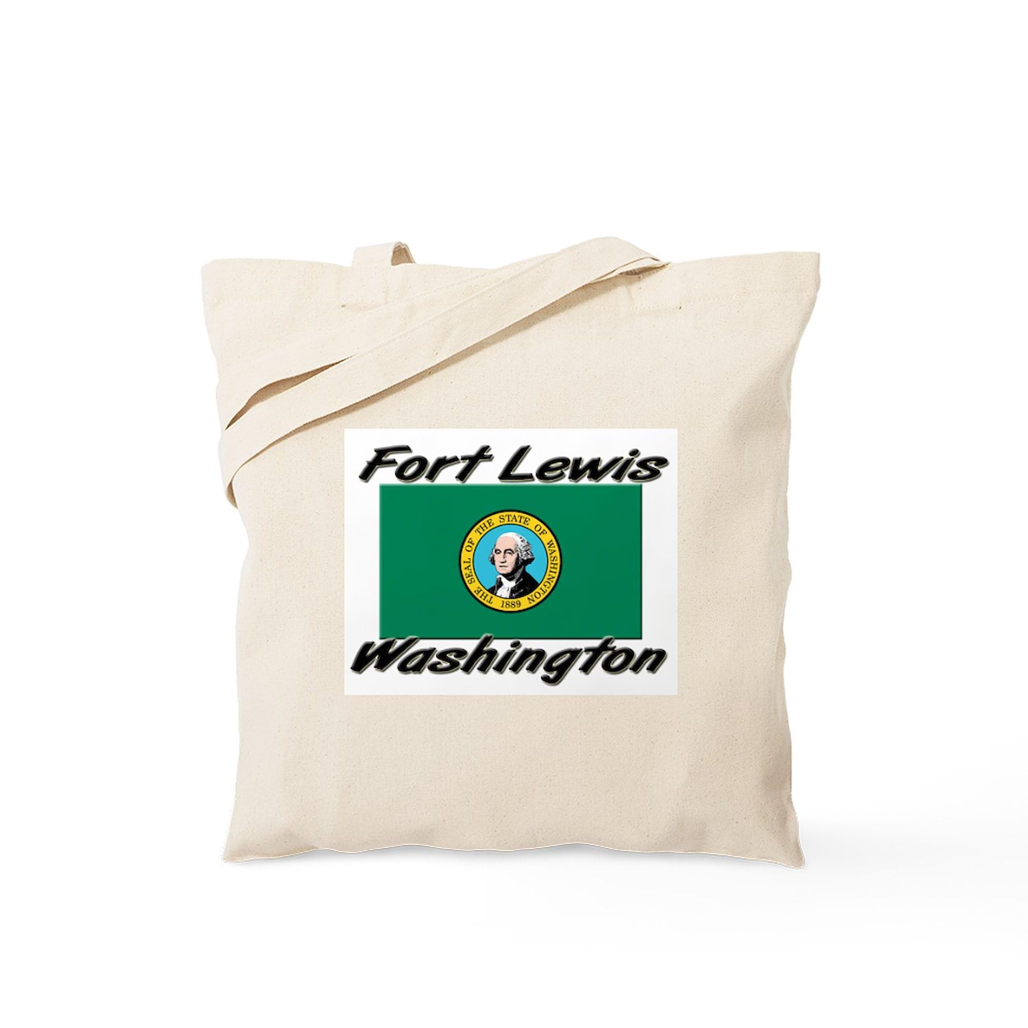 Fort Lewis Washington Tote Bag - Natural Canvas Reusable Shopping Bag for Military Commissary, Grocery & Beach Use