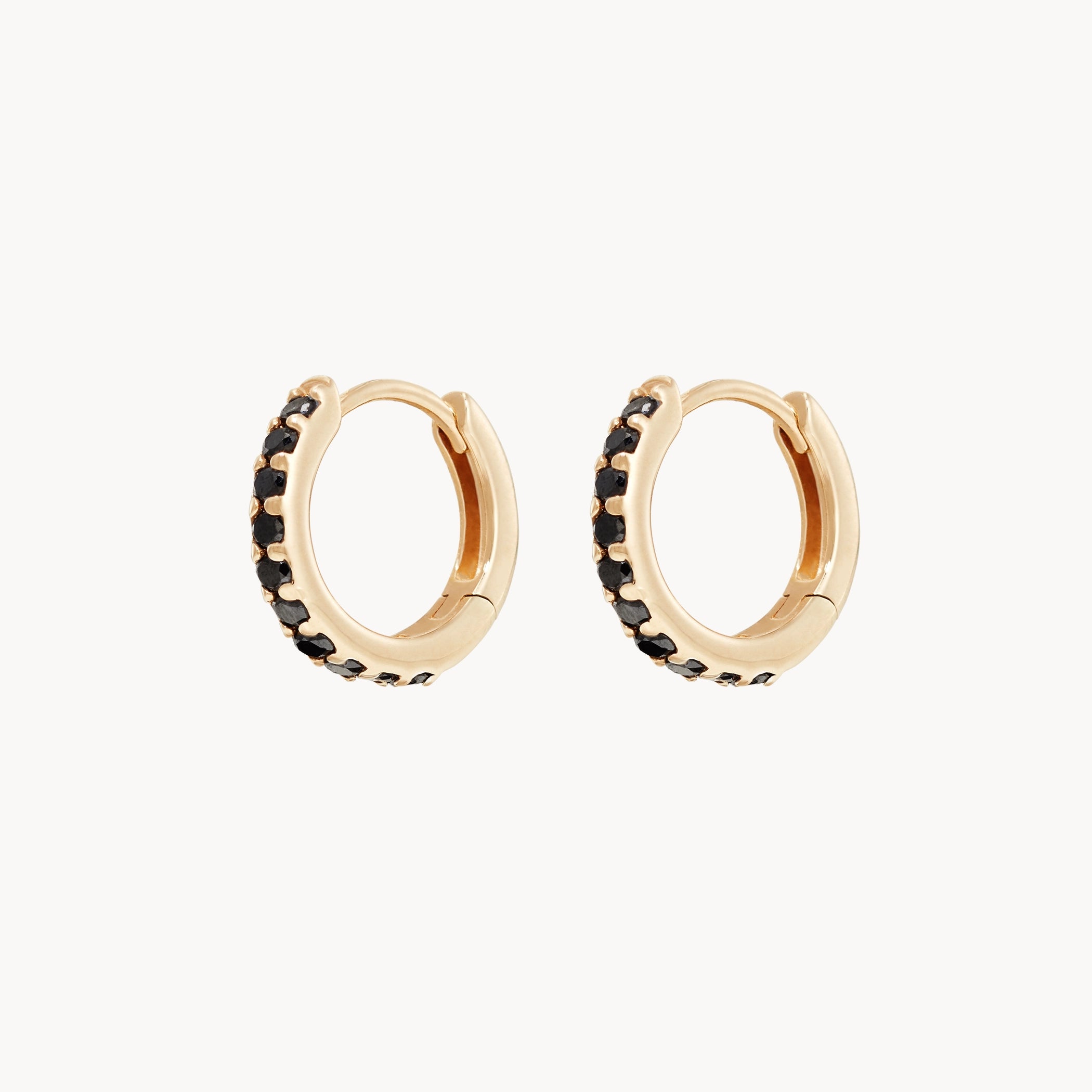 14K Yellow Gold Black Diamond Huggie Hoop Earrings for Women - Elegant Black Gemstone Studs for Everyday Wear & Special Occasions