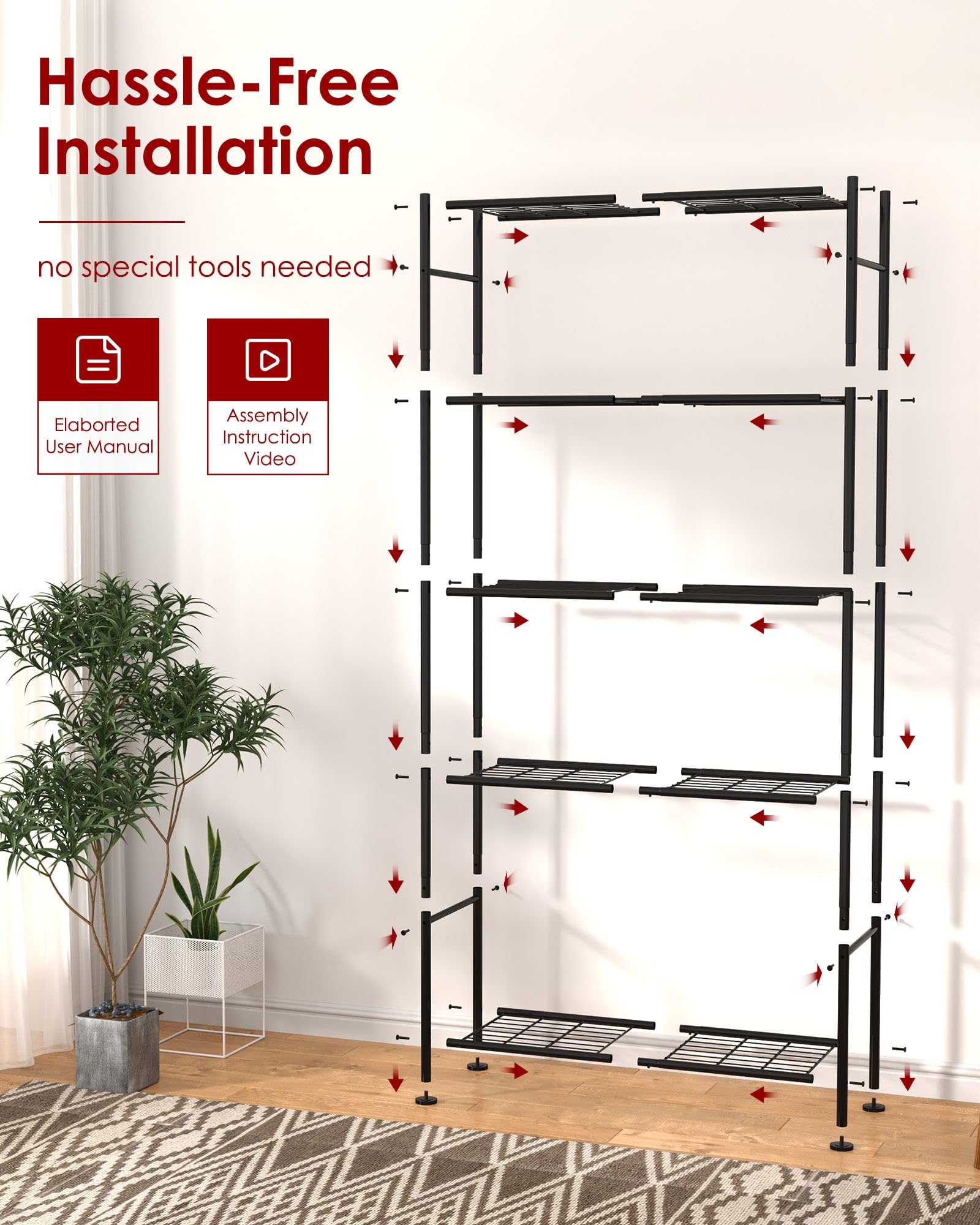5-Tier Heavy Duty Metal Storage Shelves - 33.1
