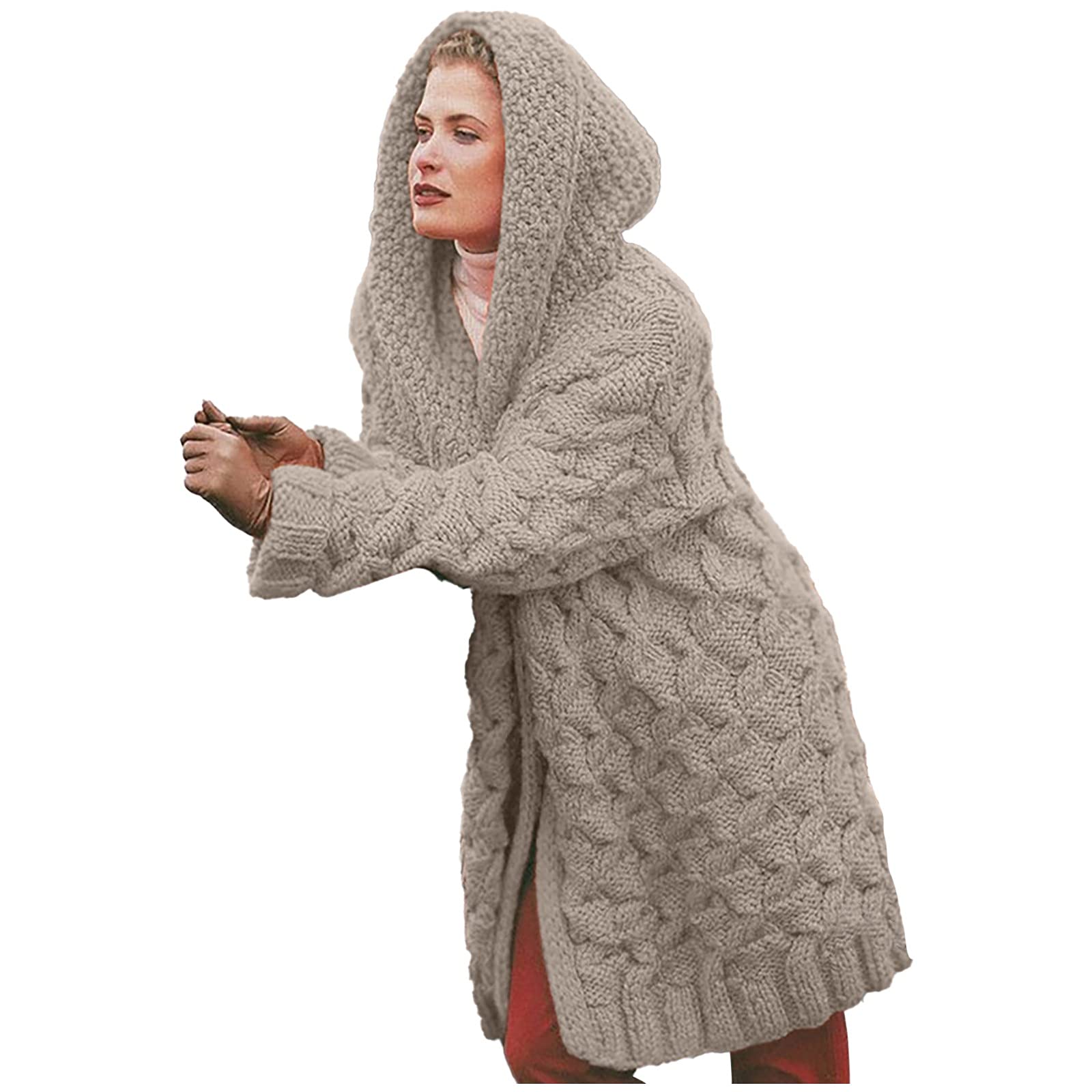 Plus Size Women's Large Sweaters - Classic Long Floral Cardigans for Autumn & Winter | Cozy Oversized Knitwear for Casual Outings & Layering in Khaki