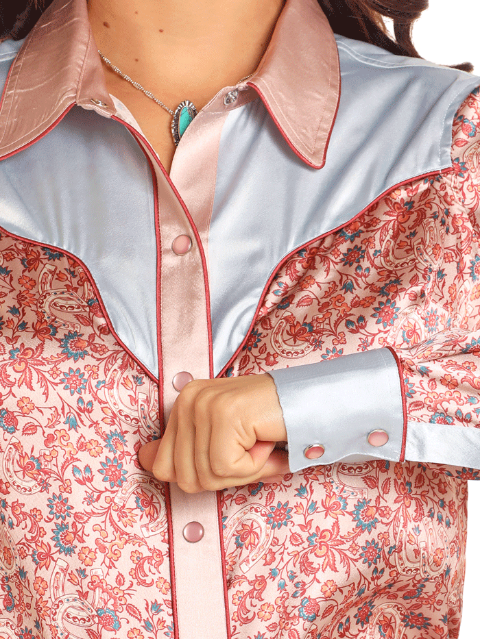 Rock & Roll Denim BWN2S04511 Women's Printed Satin Shirt - Rose Mauve Blouse for Casual Wear, Night Out & Music Festivals