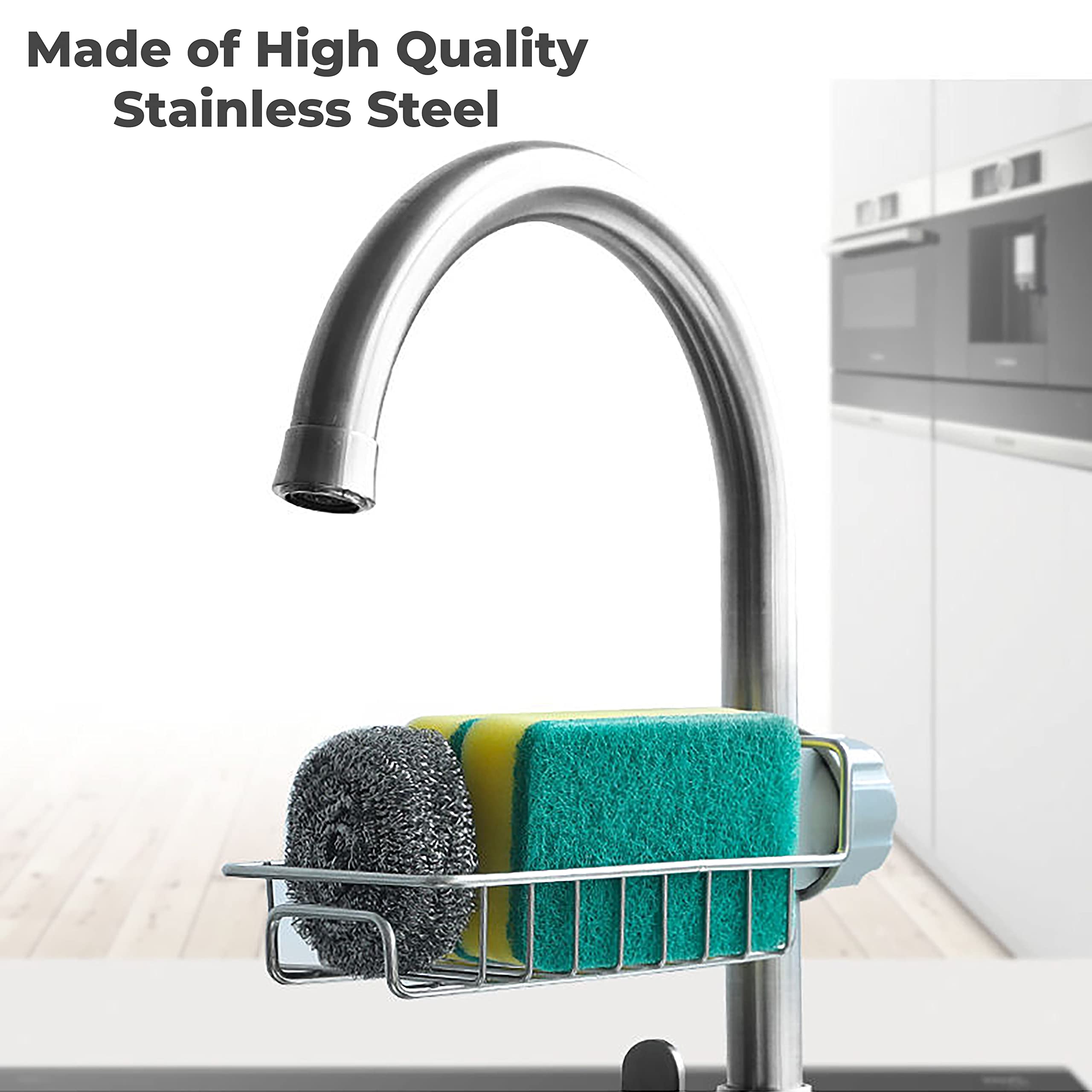 Stainless Steel Sink Caddy Organizer with Towel Holder - Kitchen Drain Rack & Soap Dispenser Storage - Practical Tap Organizer Clip for Sponges and Brushes - Perfect for Small Kitchen Countertop Organization (Pack of 1)