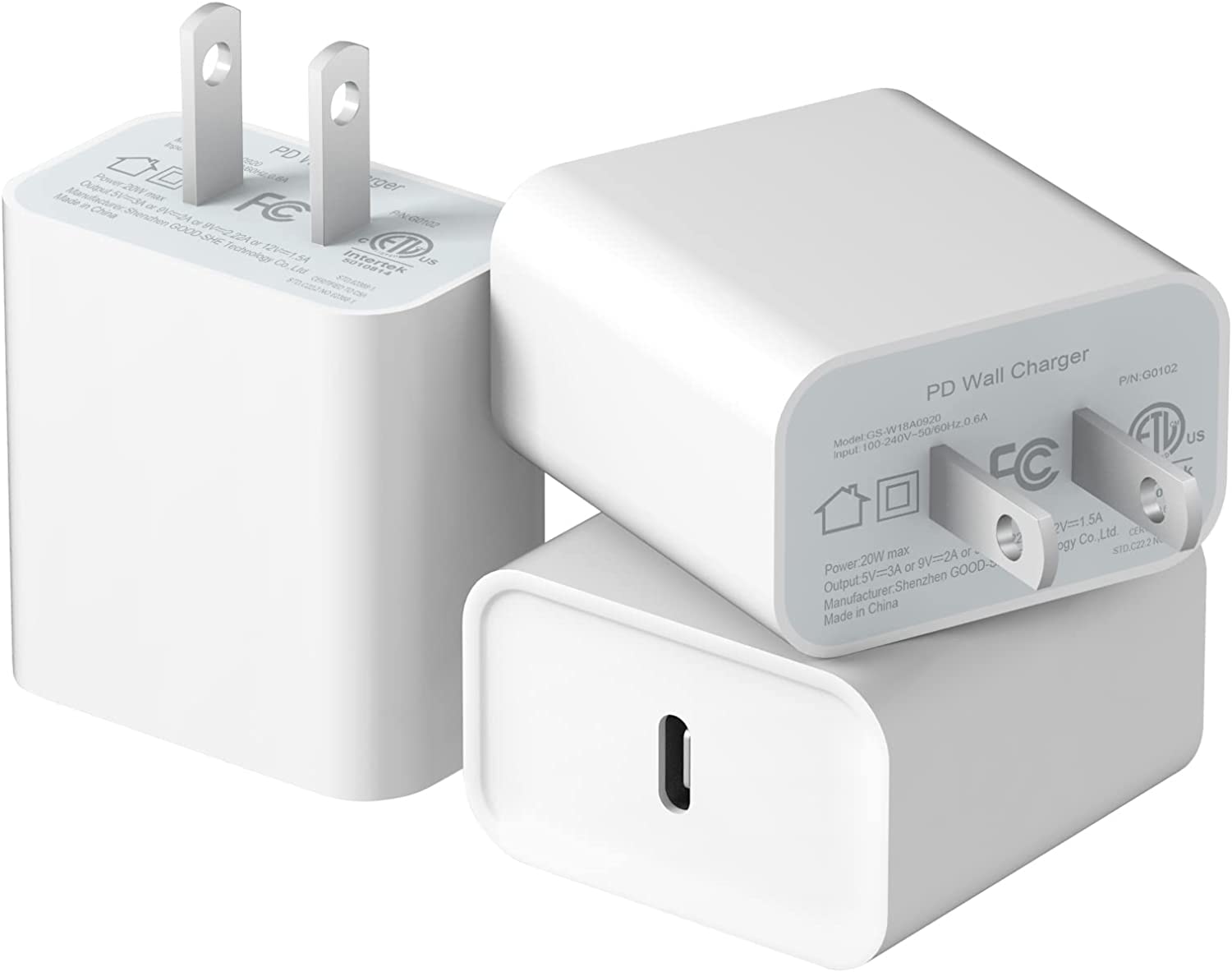 3-Pack 20W USB C Fast Charger Block - PD Compatible with iPhone 16/15/14/13/12/11 Pro Max/Mini/Plus, iPad, Galaxy S23/S22, Pixel 9/8/7 - Perfect for Home, Office & Travel Charging