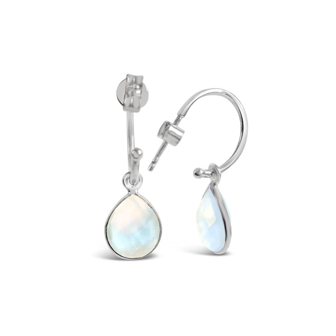 Moonstone Drop Hoop Earrings in Sterling Silver | June Birthstone Jewelry for Women | Perfect for Weddings, Parties & Everyday Wear