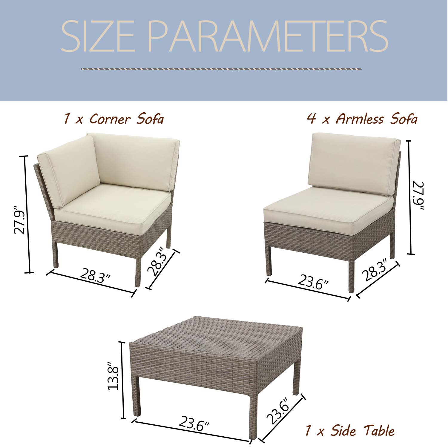 LOKATSE HOME 6-Piece Patio Wicker Outdoor Sectional Sofa Set with 3 Pillows & Coffee Table - Weather-Resistant Rattan Furniture for Garden, Backyard, Poolside (Beige) - Perfect for Relaxing, Entertaining & Outdoor Conversations