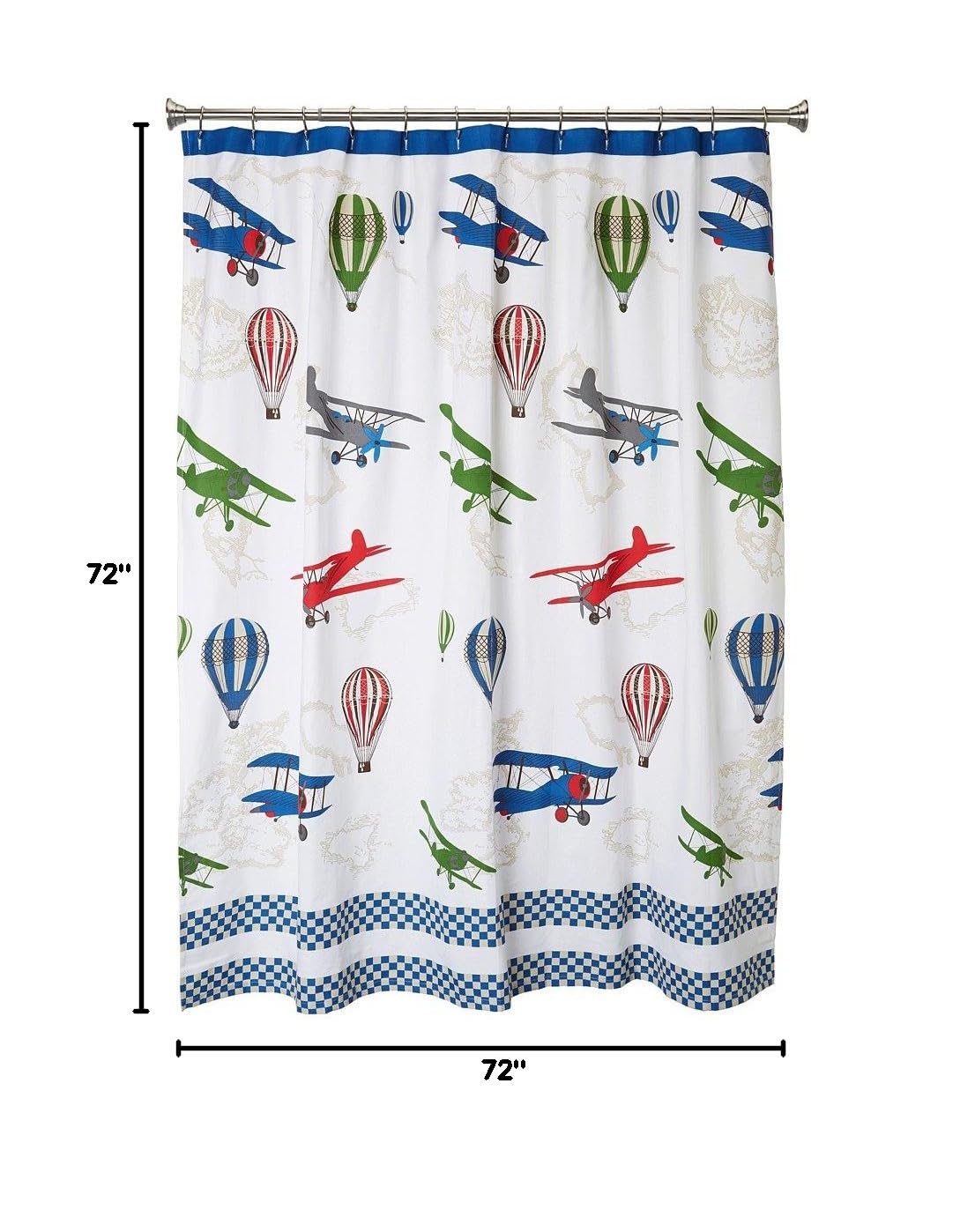 Kassatex In-Flight Bambini Airplane Themed Shower Curtain - Waterproof Bathroom Decor for Kids' Room & Nursery | Perfect for Airplane Lover Children's Bath Time Fun