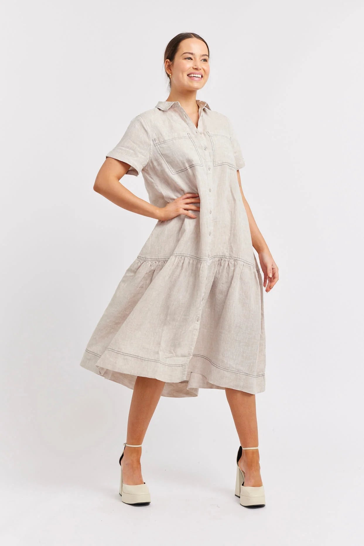 DORA Linen Dress for Women - String & Navy Blue - Summer Casual Dress for Beach, Travel, and Everyday Wear