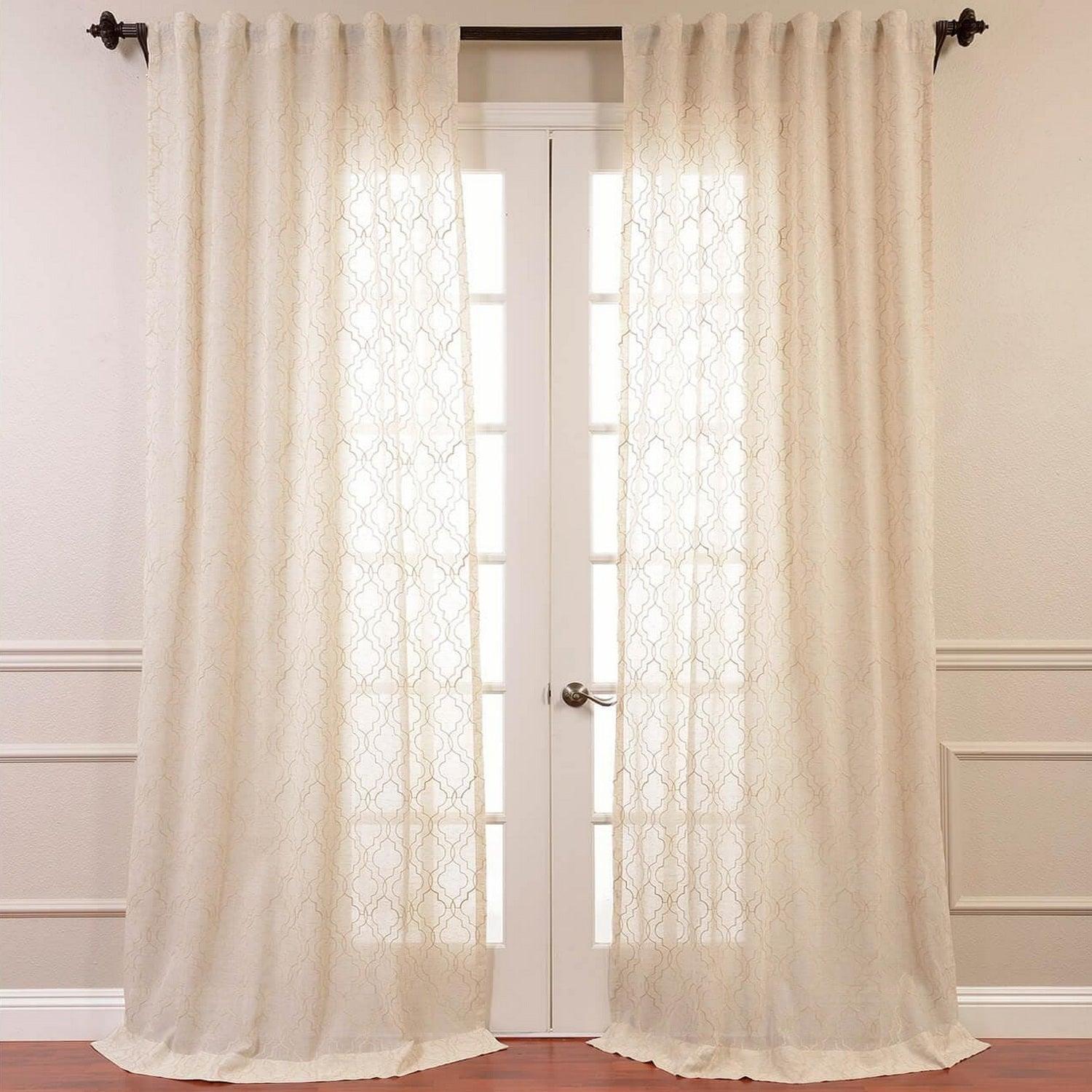 Saida Natural Geometric Patterned Faux Linen Sheer Custom Curtains for Living Room, Bedroom & Office - Light Filtering Window Drapes with Modern Boho Design