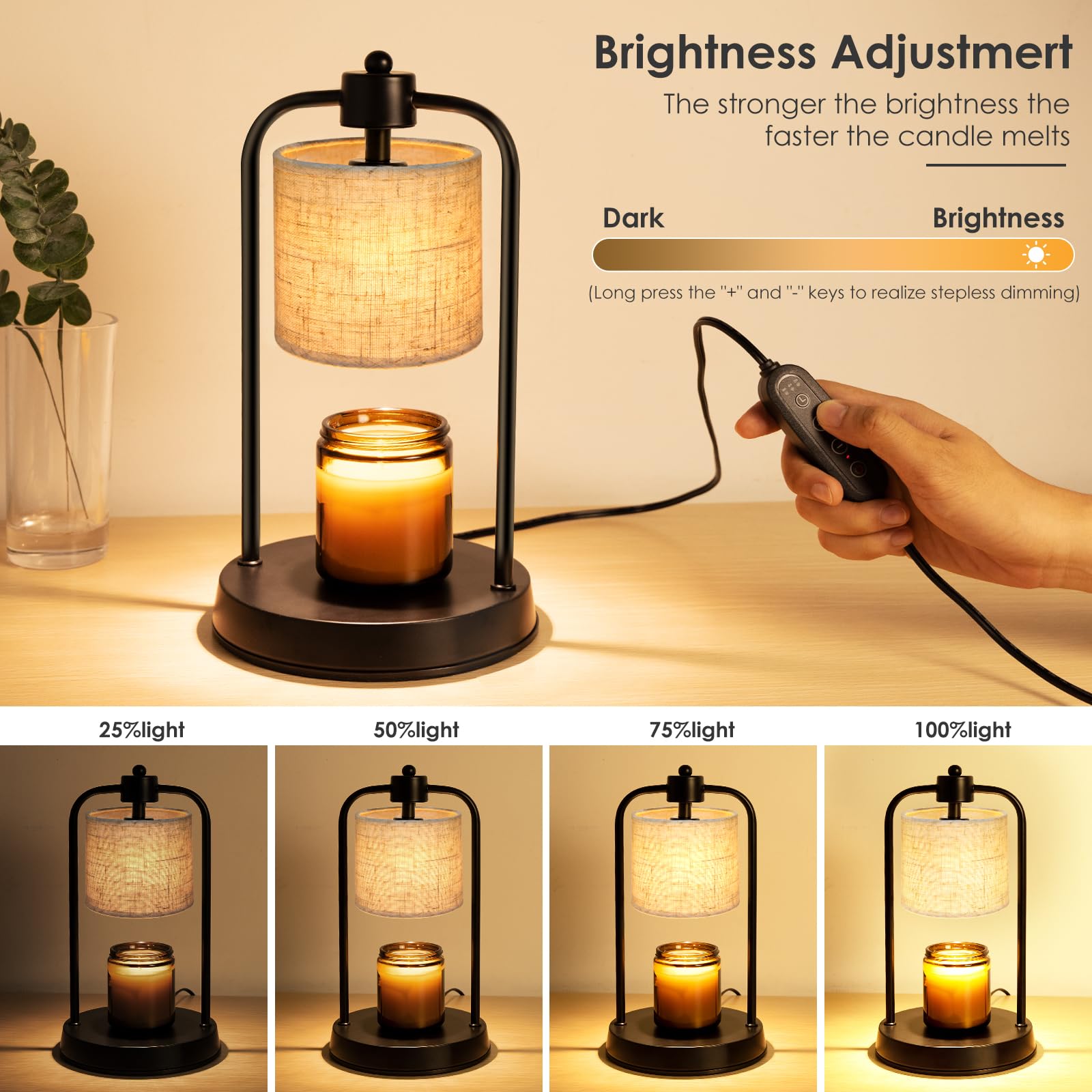 Electric Candle Warmer Lamp with Timer & Dimmable Light - Wax Melts Warmer for Home Decor, Bedroom, Office | Includes Replacement Bulbs & Compatible with Various Candles (Linen Scent) | Perfect for Relaxation, Aromatherapy & Creating Cozy Ambiance