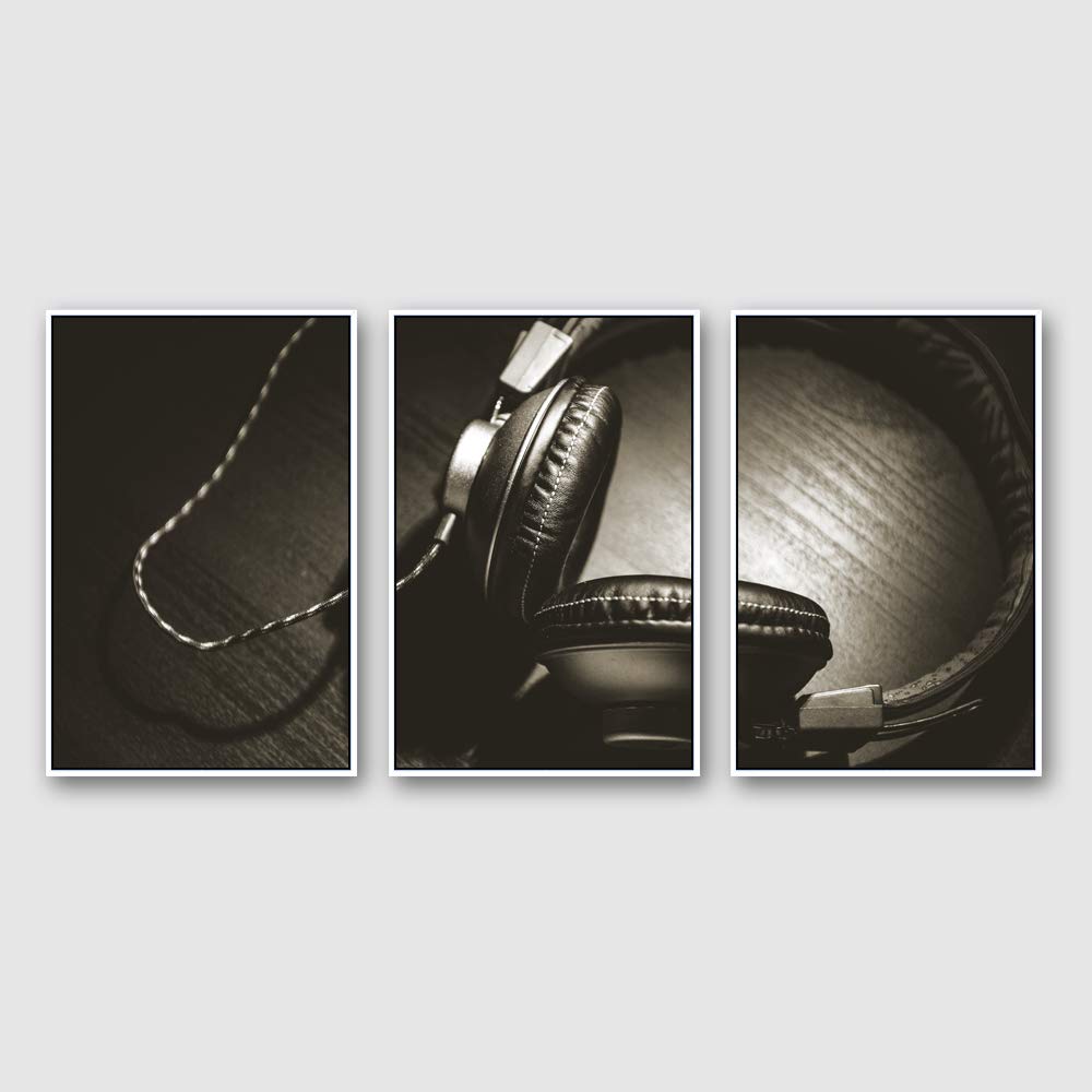 Idea4Wall Framed Canvas Wall Art - 3 Panel Microphone Print for Living Room & Bedroom Decor - Modern Ready to Hang 24