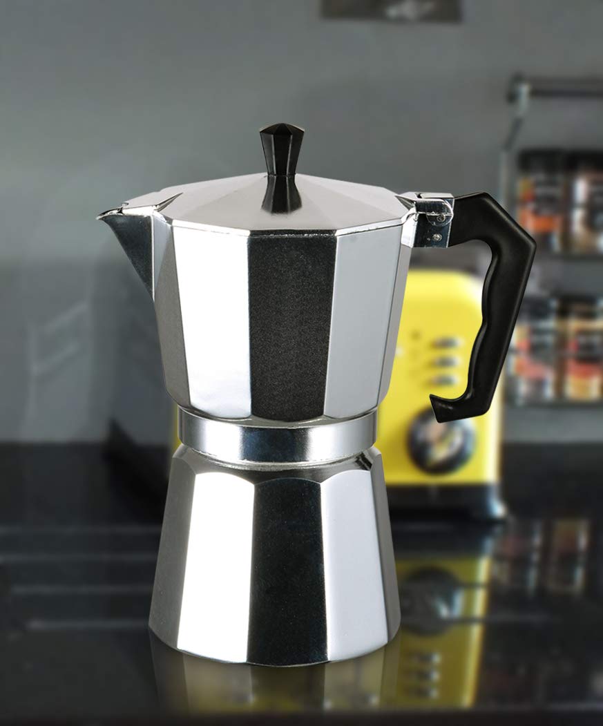 Premium 6-Cup Polished Aluminum Coffee Maker - Fast Brewing & Drip-Free - Perfect for Home, Office, and Camping Use