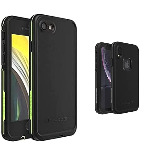 LIFEPROOF FRĒ Series Waterproof Phone Case for iPhone SE & iPhone XR - Shockproof & Drop Protection - Black/Lime & Asphalt (Black/Dark Grey) - Perfect for Swimming, Hiking & Outdoor Adventures