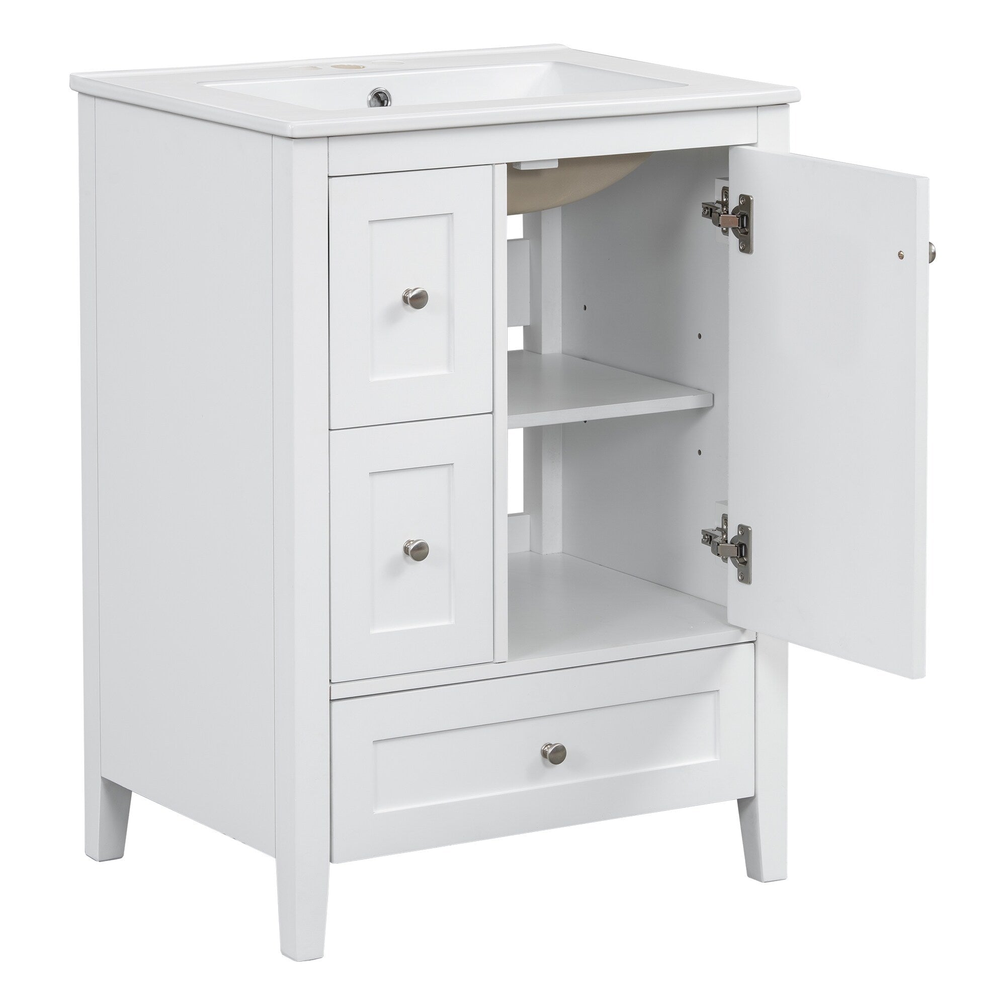 24 Inch Bathroom Vanity with Storage - Adjustable Shelf & Removable Dividers, MDF & Rubberwood Construction, Dark Green Finish for Modern Bathroom Decor