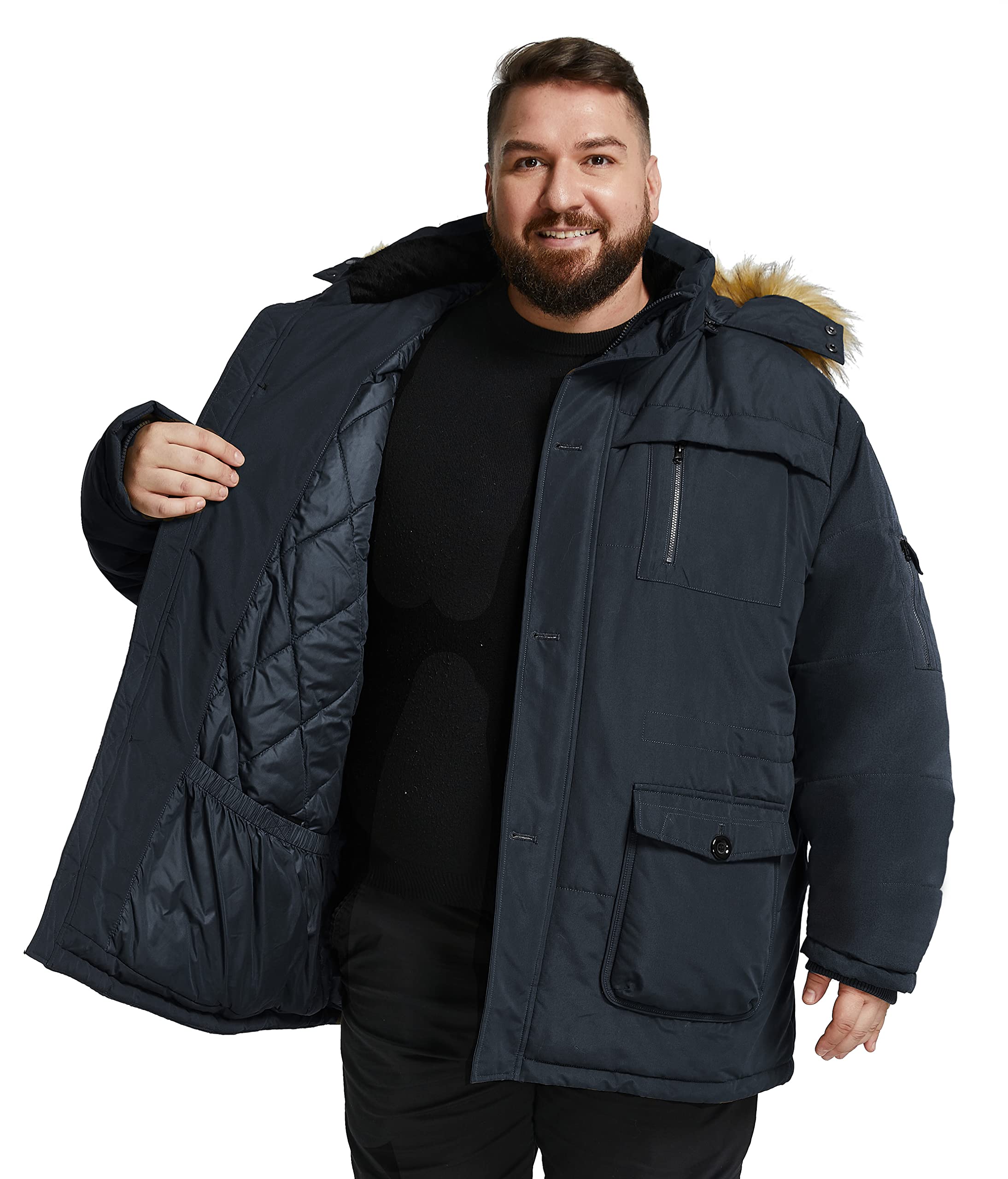 Soularge Men's Big and Tall Winter Warm Heavy Hooded Parka Jacket - Waterproof Cold Weather Coat for Outdoor Activities, Snowboarding, and Hiking